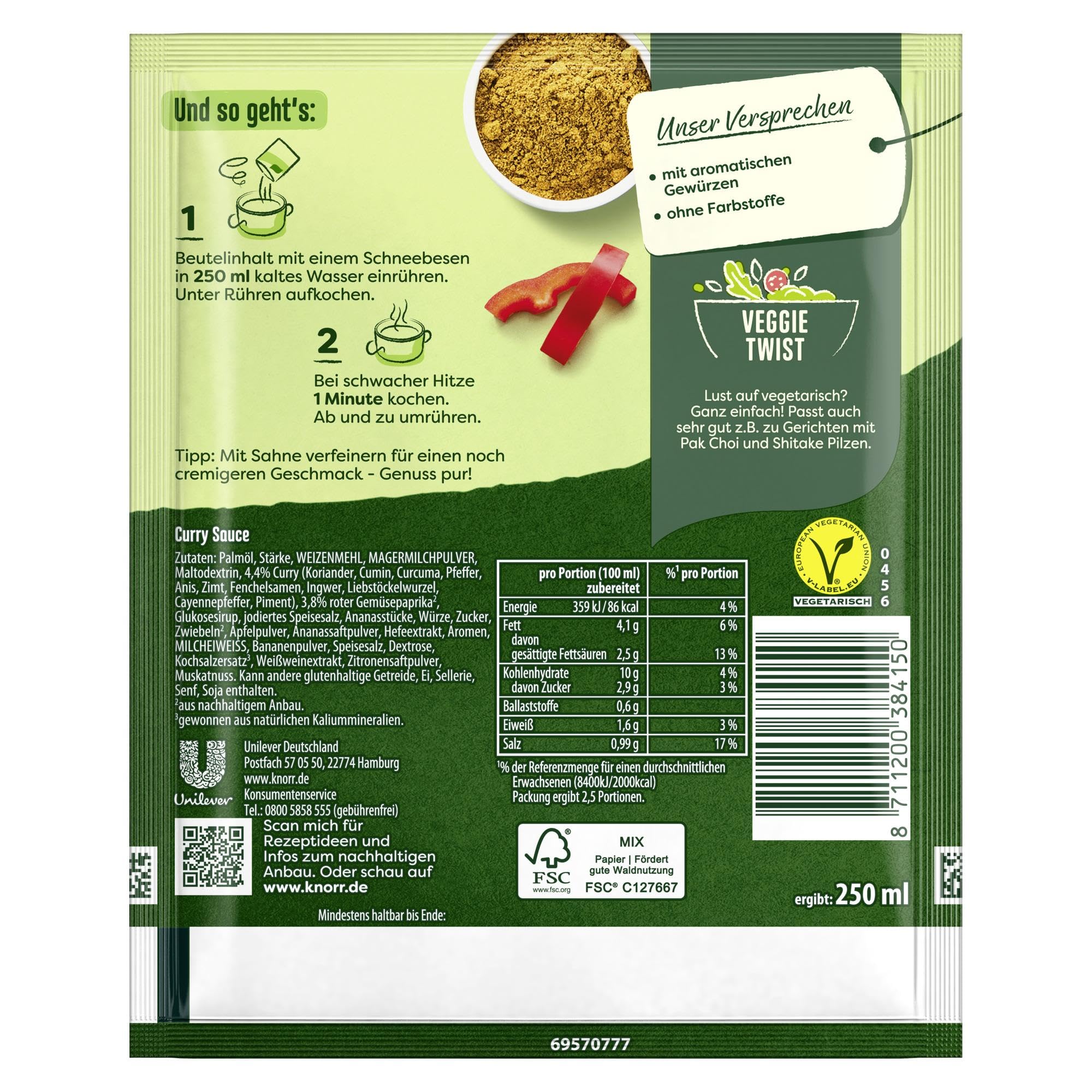 Knorr Feinschmecker Curry Sauce ohne geschmacksverstärkende Zusatzstoffe und Farbstoffe 19x 250 ml