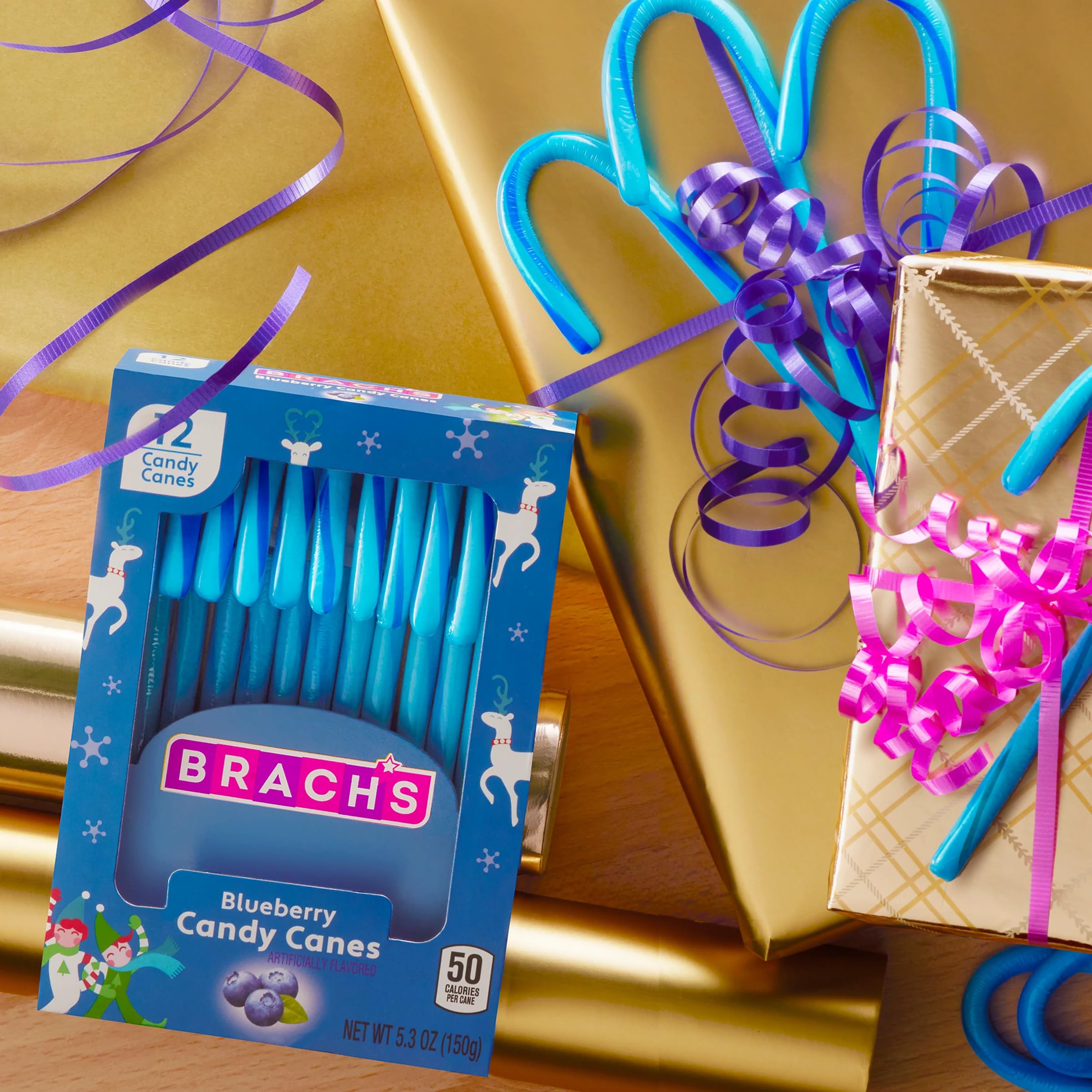 Brach's Elf Zuckerstangen Großpackung – Zuckerwatte Pfefferminze, heißer Kakao, Ahornsirup, Zuckerstangen mit 36 Elfen-Zuckerstangen plus Strand-Kinderbeutel