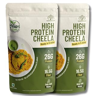 NutriEase Moong Dal Chilla Mix | With 26g High Protein | Ready to Cook Dosa Batter in Fresh at Home | Cheela Mix with No Artificial Preservatives & Colors | Instant Breakfast for Family | 100g x 2
