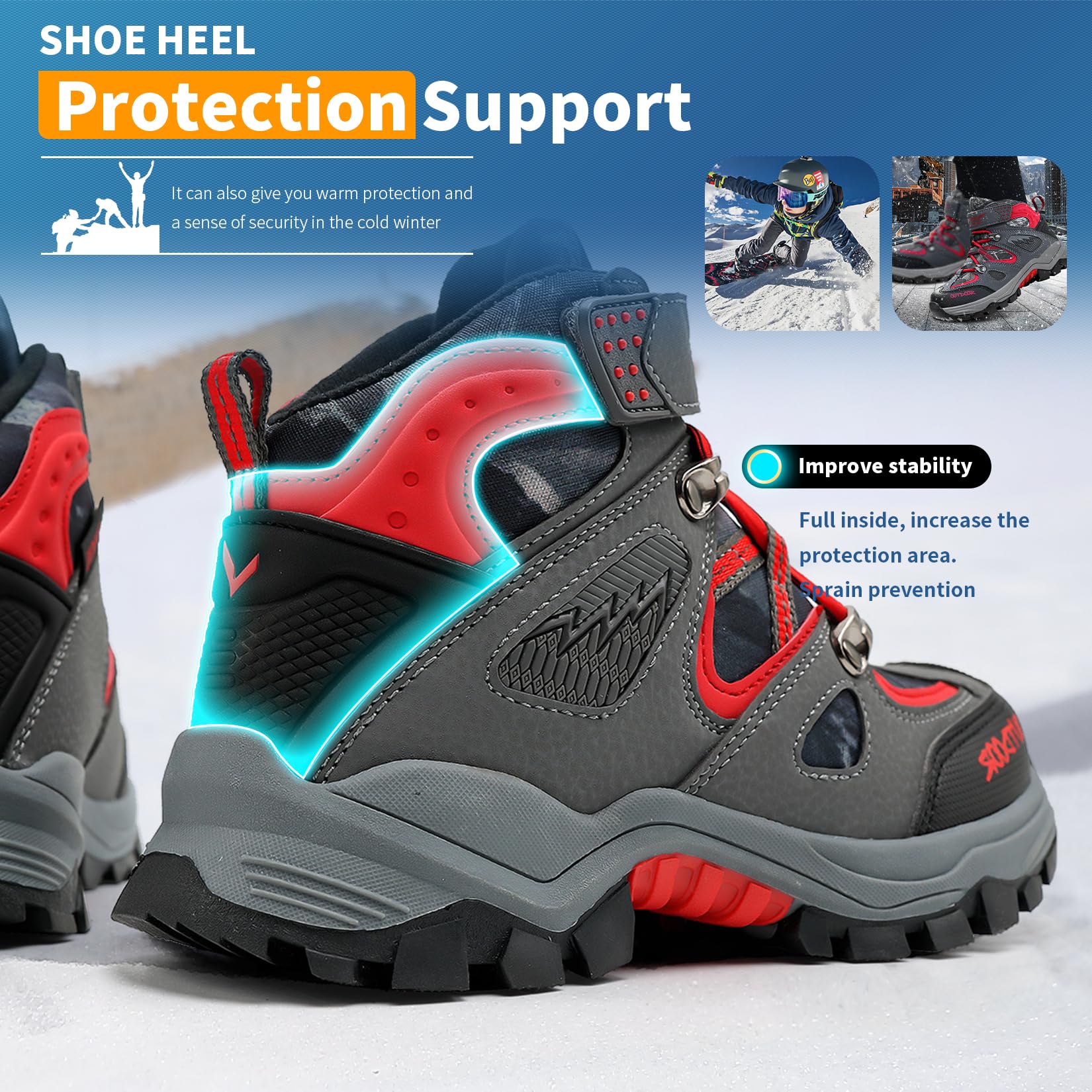 ASHION Jungen Winterschuhe Kinder Winterstiefel gefüttert und wasserdicht – rutschfeste Outdoor Wanderschuhe