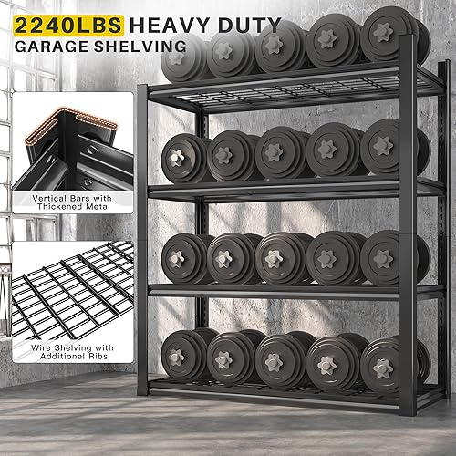Miniatura 3 de REIBII Estantería de garaje de 40 pulgadas de ancho, estantes de almacenamiento resistentes, 2240 libras, estantes de metal ajustables de 4 niveles