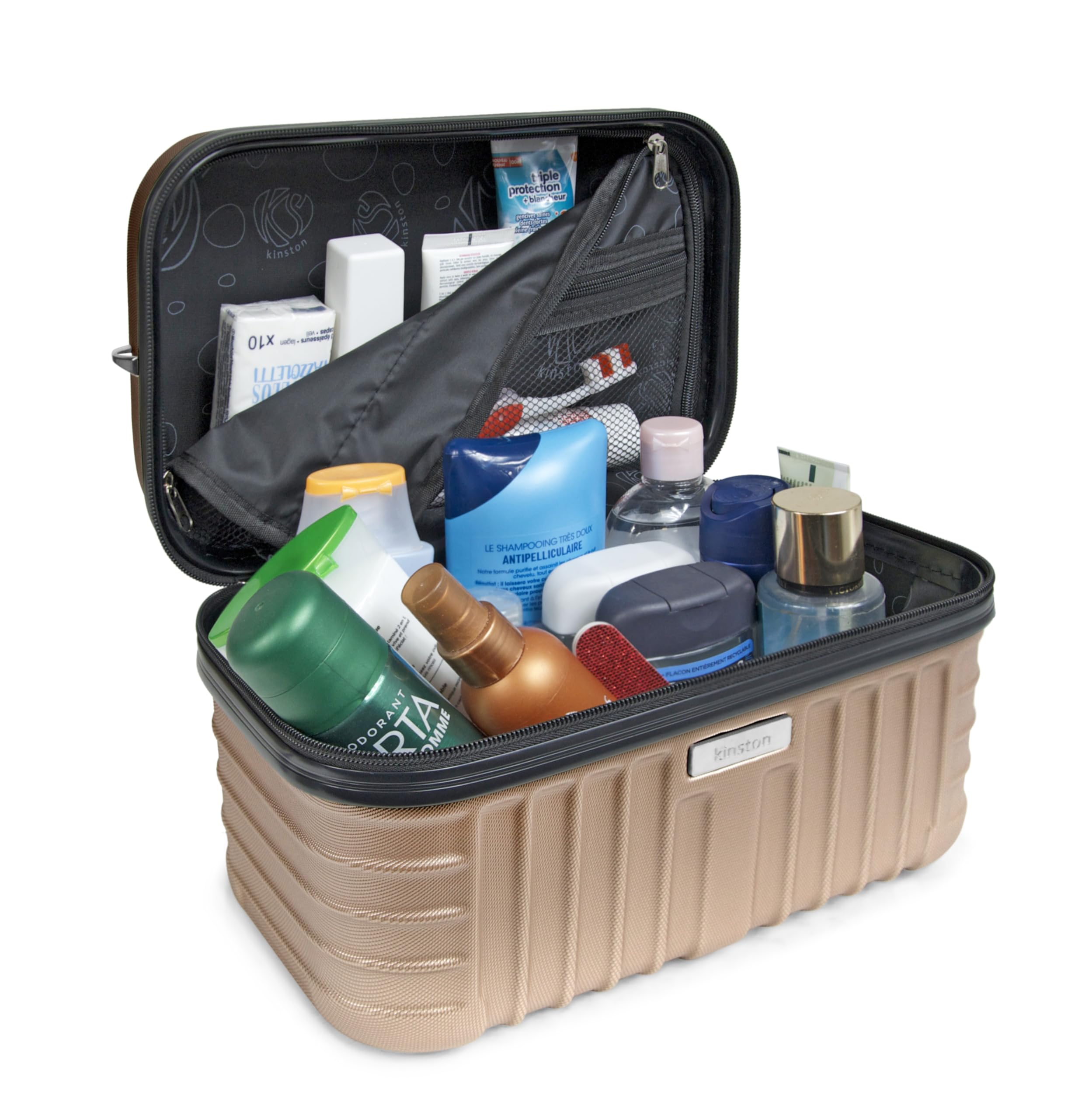 KINSTON Vanity - Estuche de Viaje Rígido con Muñeca, Organizador de Viaje, Caja de Almacenamiento, Gran Capacidad, Color Champagne, L 32 x H 24 x P 19 cm, Vanity RIGIDA Carcasa ABS