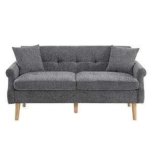 Sofá Cama 3 Plazas Moderno Tapizado en Chenilla - Incluye 2 Cojines Gruesos, Sofá Compacto de Tela para Salón, Ideal Salón/Dormitorio/Apartamento, Gris Claro