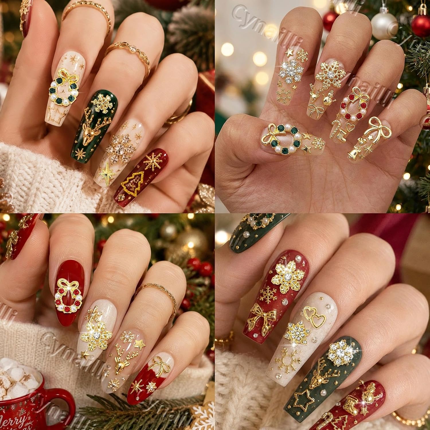 Christmas Gold Nail Charms and Gems, Gold Nail Studs Charms for Nail Art DIY