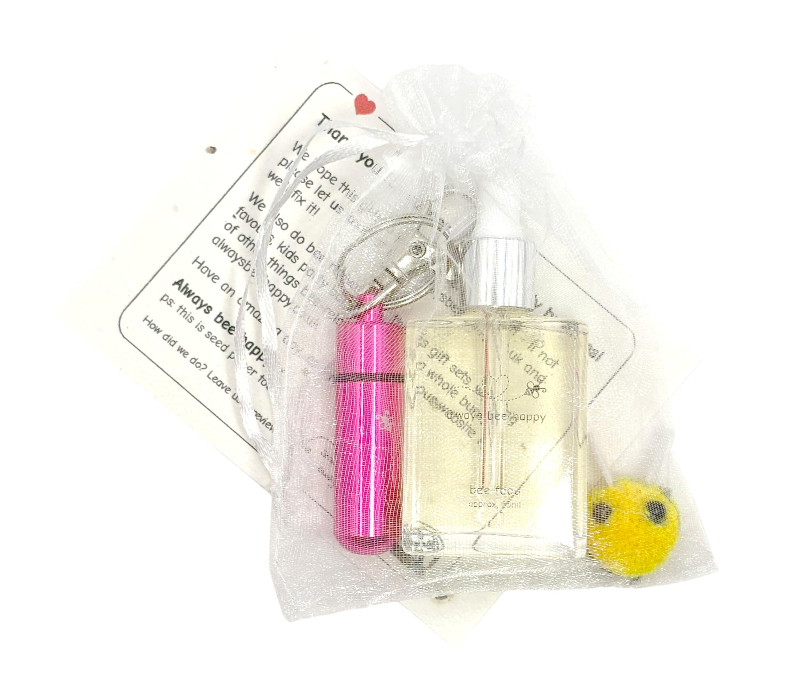 Kit de réanimation d’abeilles – Porte-clés gravé « Always Bee Happy », fiole en verre, flacon compte-gouttes pour nourrir les abeilles, pochette en organza