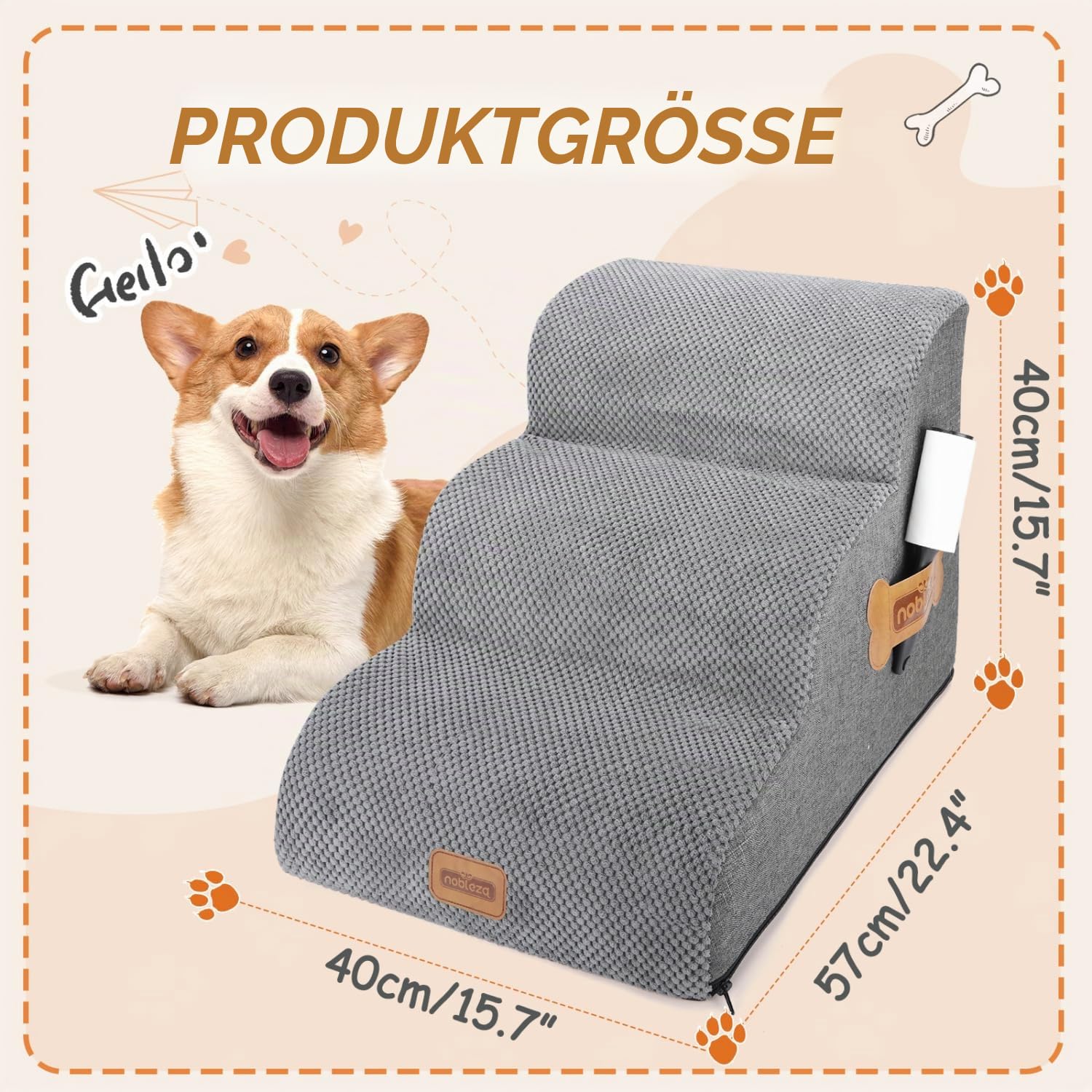 Nobleza Hundetreppe für Kleine Hunde, 3 Stufen Hundetreppe Schwamm Hunderampe Haustiertreppe für Hunde mit Fusselrolle