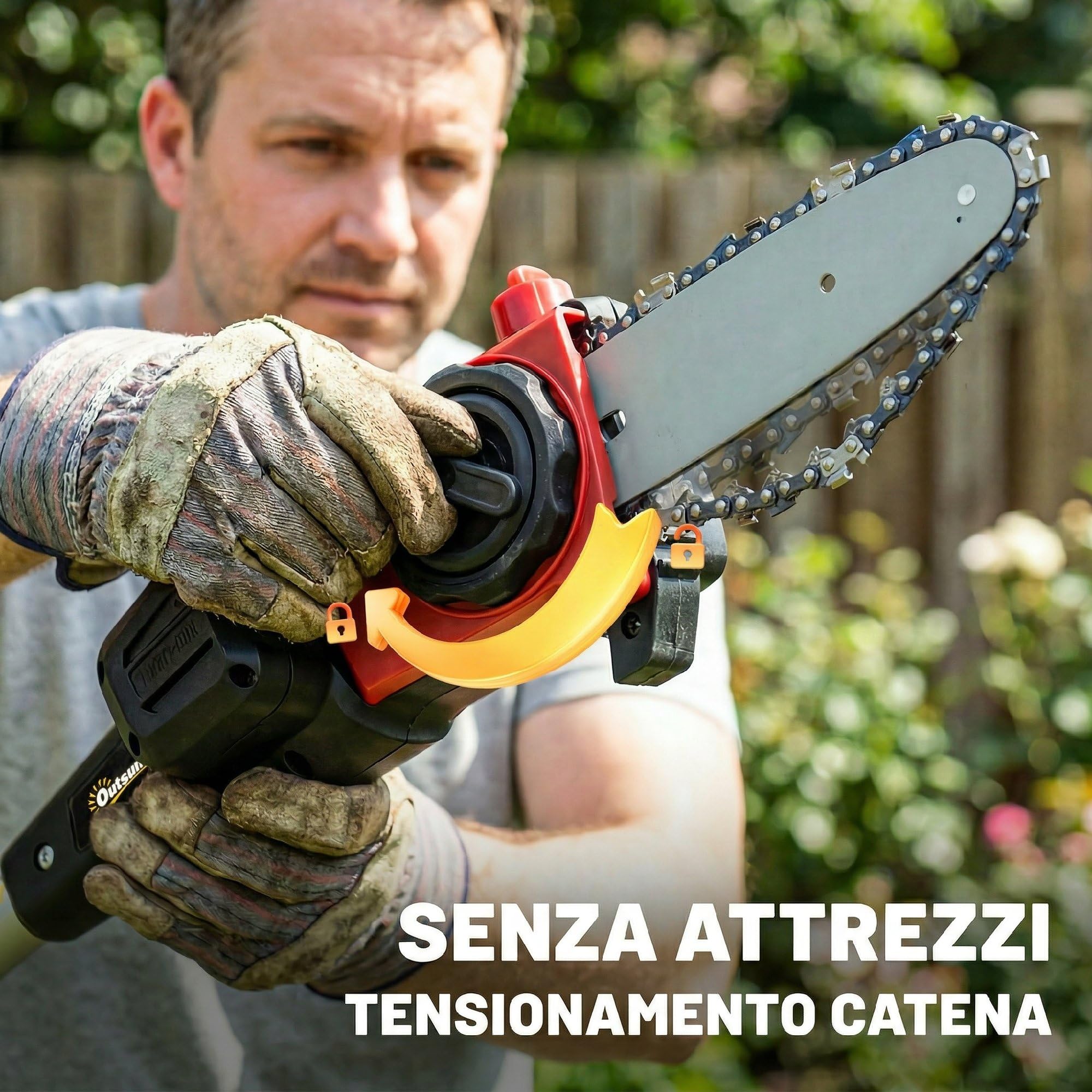 Outsunny Motosega Telescopica a Batteria, Motosega Senza Fili 1.94m/2.56m con Lubrificazione Automatica, Velocità Catena 6m/s, Per Potatura Alberi e Rami, Solo Utensile Senza Batteria