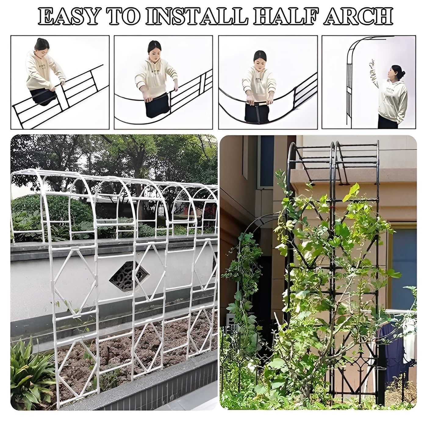 Solidna metalowa kratka ogrodowa do roślin pnących Halber Rosenbögen dostępna w rozmiarach od 60 cm do 180 cm, idealna do dekoracji na zewnątrz (220 x 240 cm 2,2 x 2,4 m)
