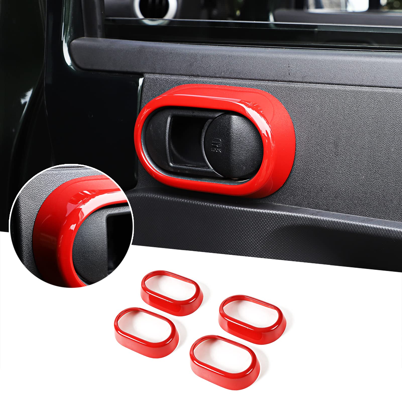 RT-TCZ for Wrangler JK Inner Door Handle Trim Cover, Red Interior Accessories for Jeep Wrangler JK JKU Sport X Sahara Rubicon 2007-2010 4pcs