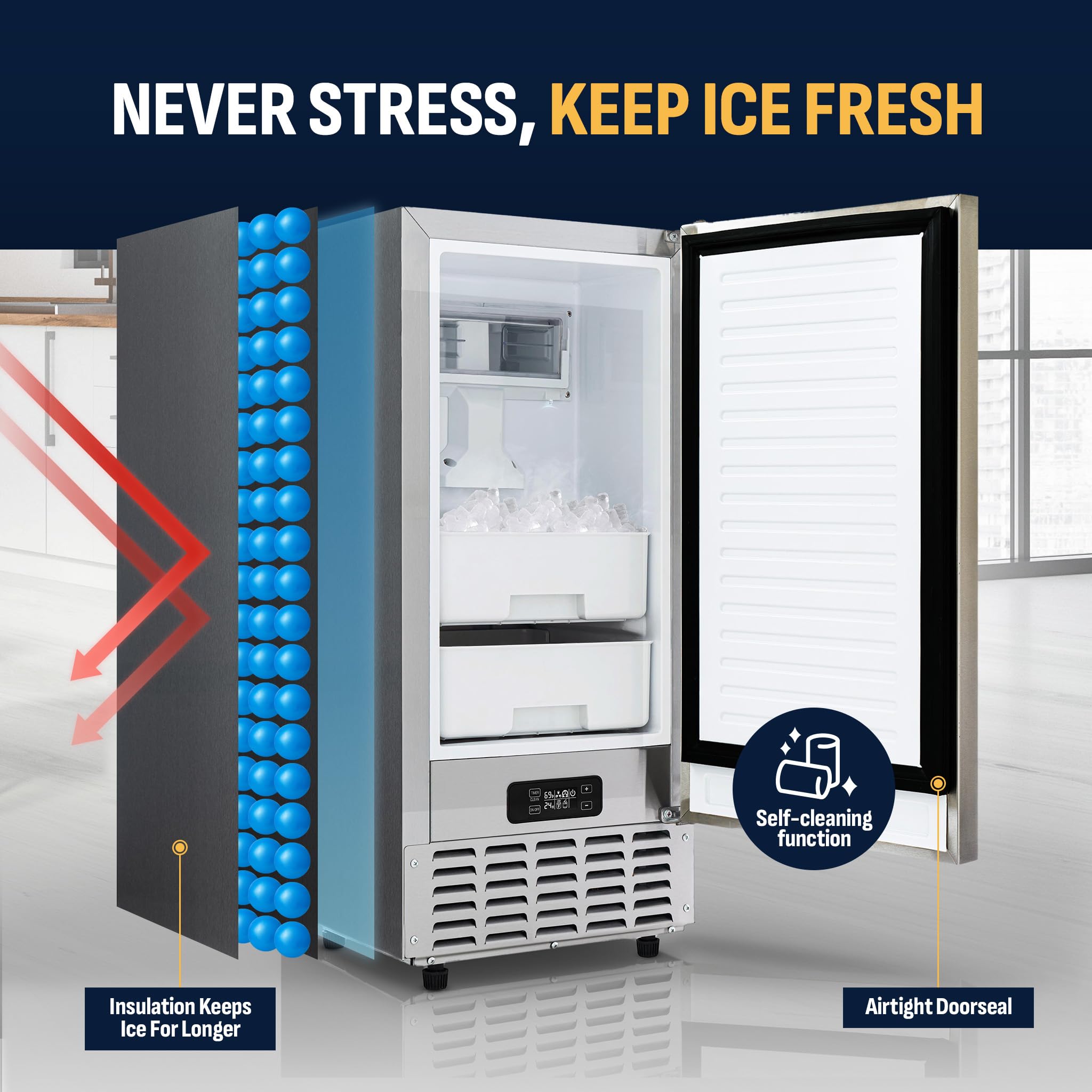 NewAir 15" Undercounter Nugget Ice Maker, Pebble Ice Maker Producing 66 Lbs. Daily, Built-In Or Freestanding In Stainless Steel, Sonic Ice Makers For Home, Bar, Restaurant on Fridge.com - View 6