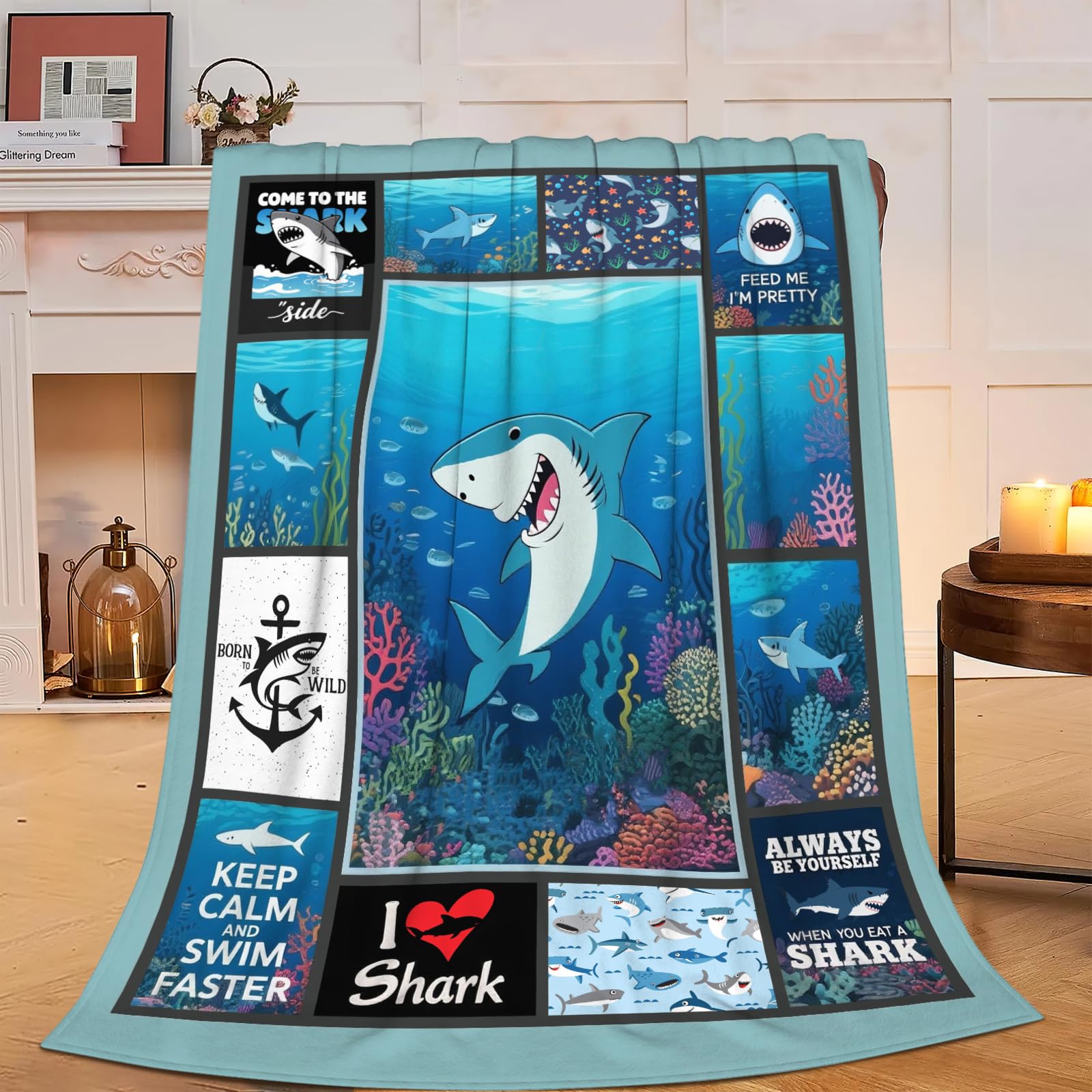 Wosabee Shark Blanket Plush Fleece Throw Gifts for Women Girls Kids 50"X60" — image 1