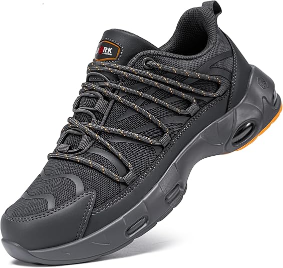 LARNMERN Steel Toe Shoes for Men Women Wide Safety Sneakers Lightweight Air Cushion Work Shoes Colorful Detachable Shoelace Tennis Shoe