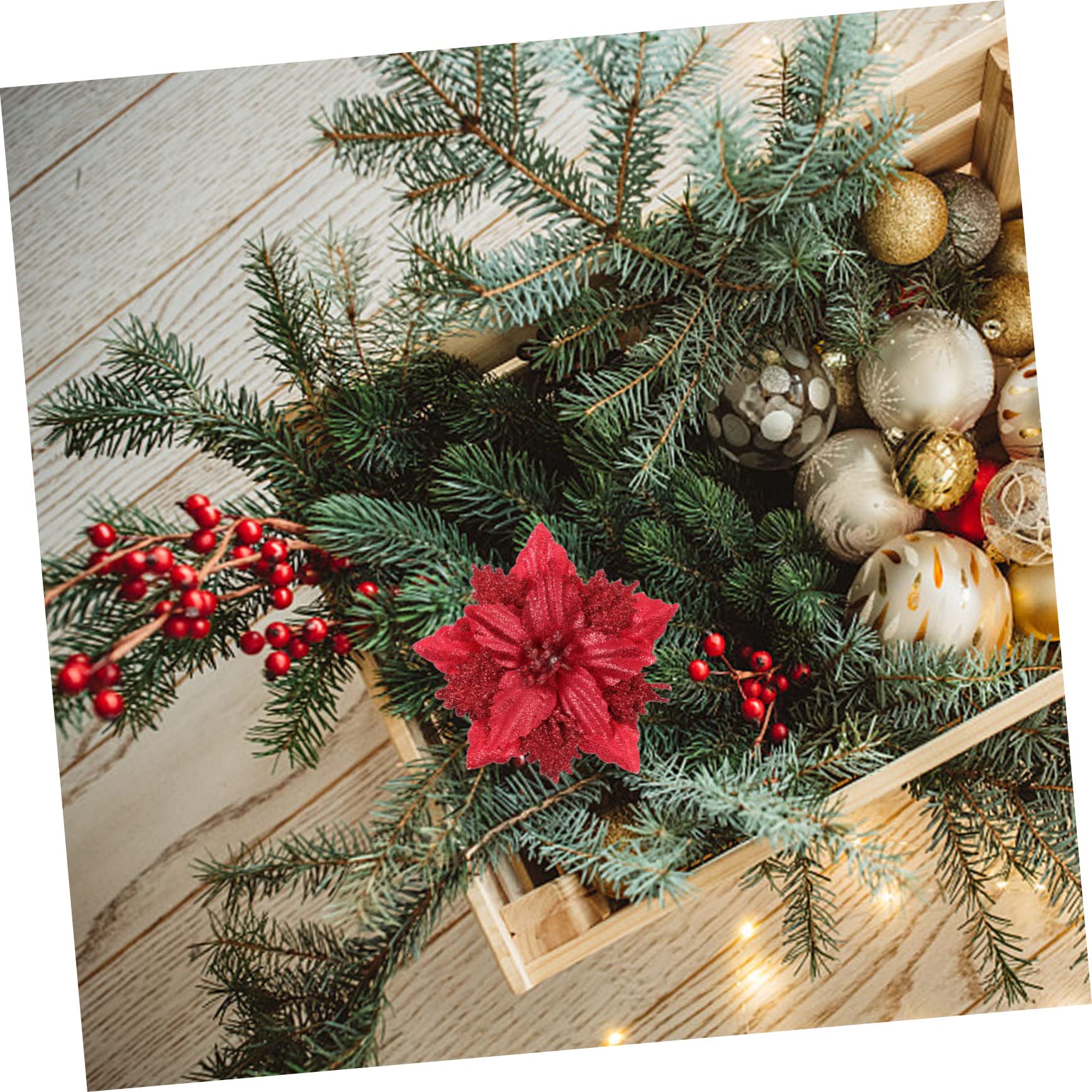 OUNONA 24piezas Flores Artificiales para Decoración De Árbol De Navidad Adornos De Poinsettia Rojos para Fiestas y Celebraciones Accesorios Festivos para Crear Un Navideño Alegre