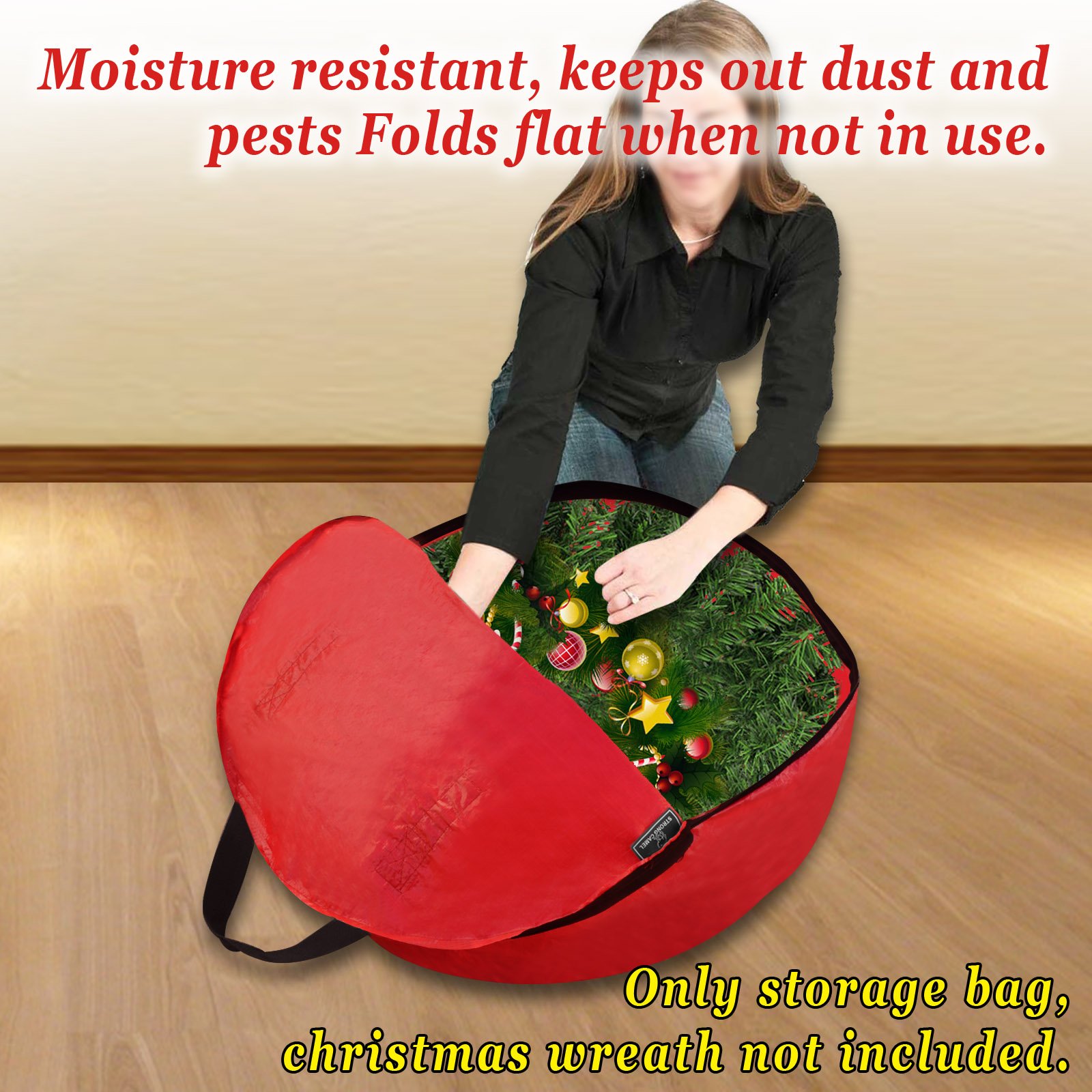 Strong Camel Heavy Duty Christmas Wreath Storage Bag for 24/30-Inch Wreaths (Red, 8.3'' x Dia. 30'')