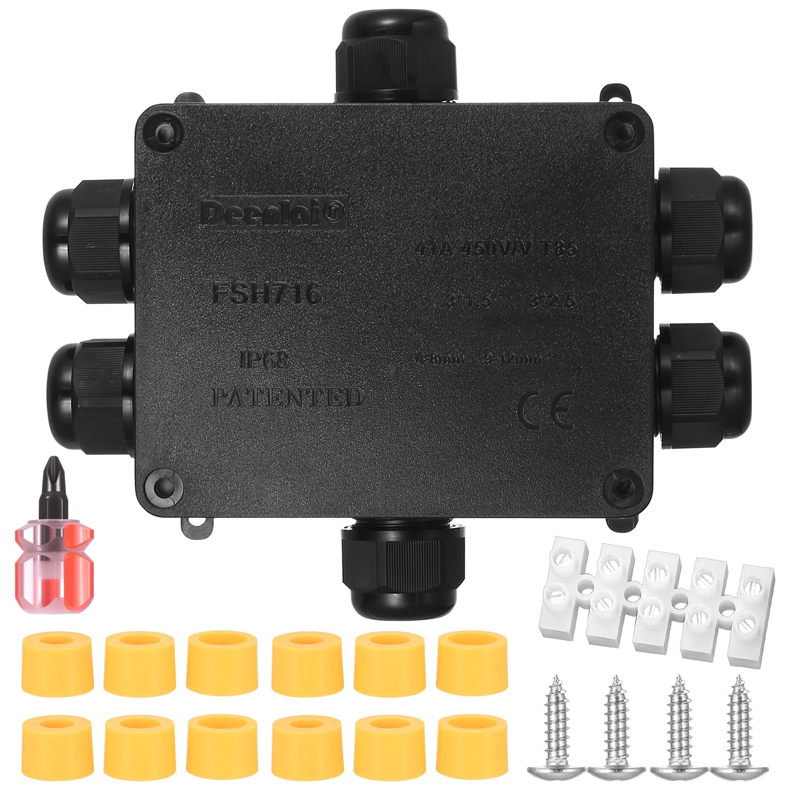 IP68 Waterproof Junction Box Outdoor, External Electrical Cable Connectors Outdoor, Electrical Junction Box Enclosure for 4-8/8-12/10-14 mm Diameter Connection Wire Connectors(Black) (6-Way)