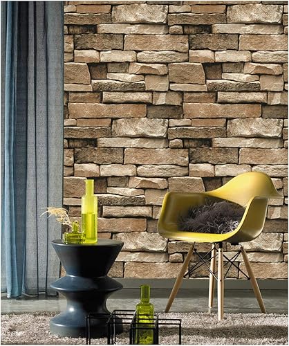 Miniatura 10 de DWIND D1016 - Papel tapiz de piedra autoadhesivo, removible, de vinilo de 1.48 x 16.4 pies, para sala de estar, dormitorio, cocina, decoración de