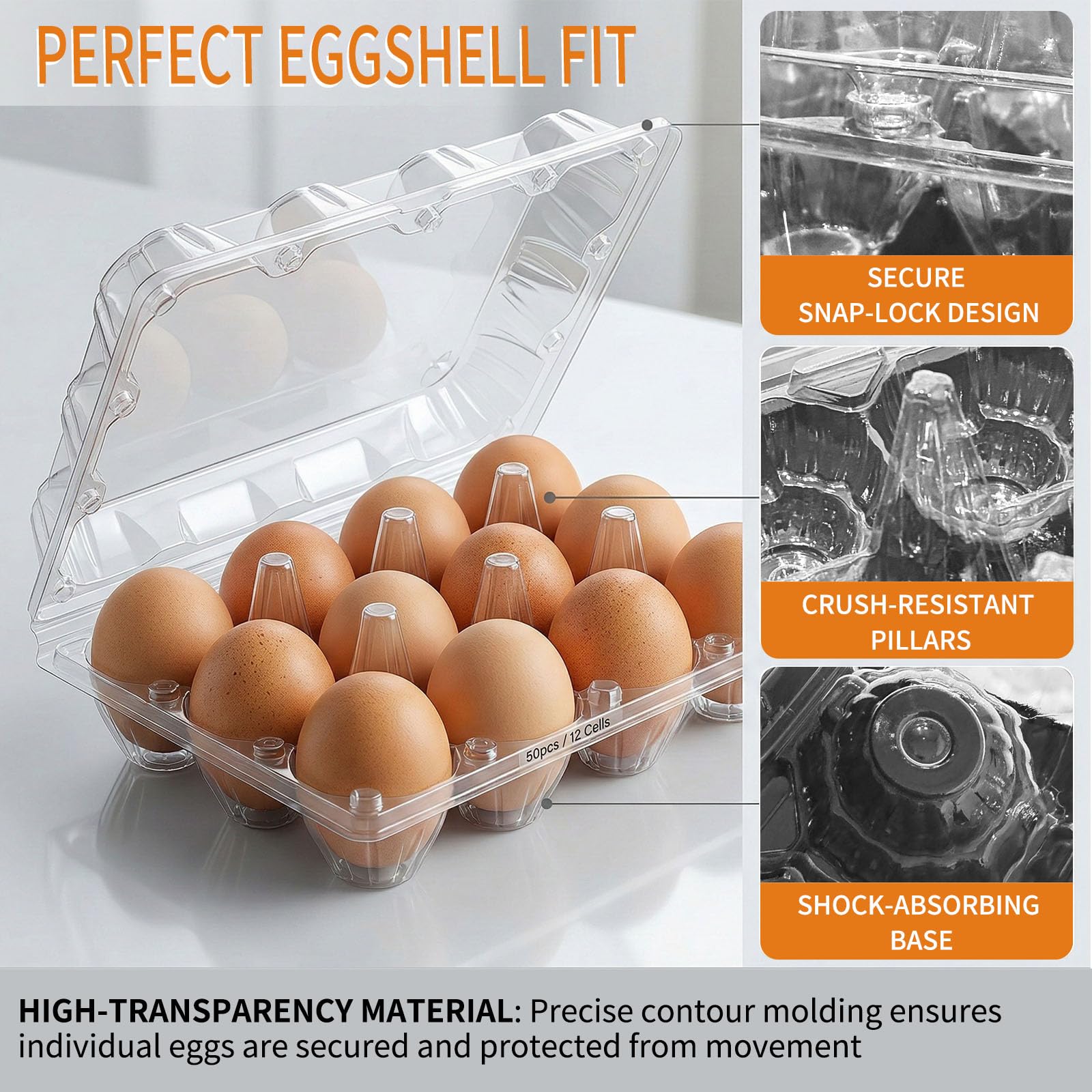 50 cajas de 12 huevos de plástico para huevos de gallina, apilables, ahorro de espacio, recicladas