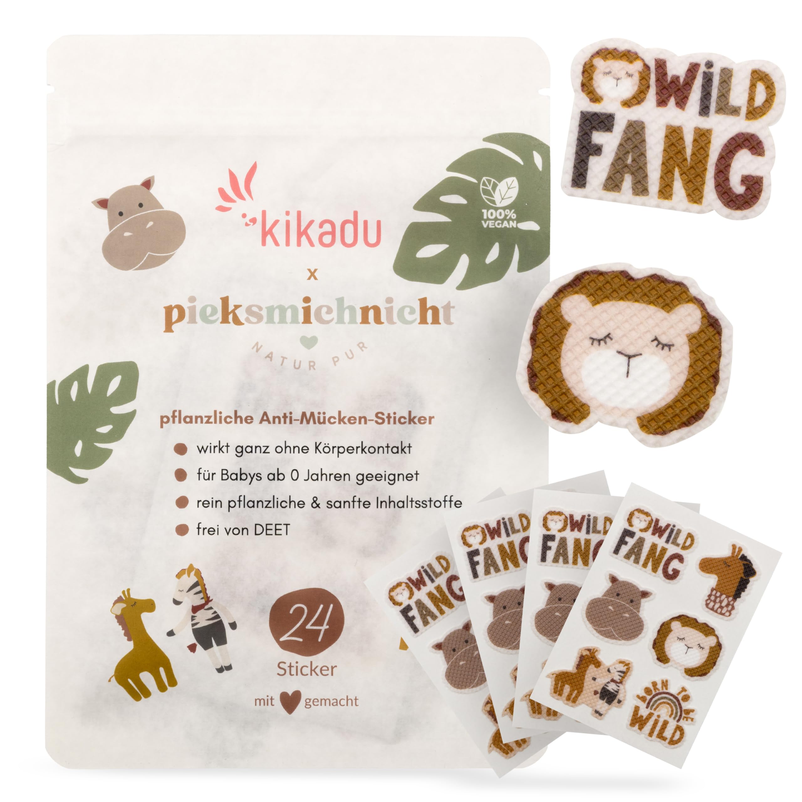 pieksmichnicht Pflanzliche Anti-Mücken-Aufkleber für Babys und Kinder Mückenschutz Insektenschutz Mückensticker Patches Pflaster DEET frei (Kikadu Special Edition)