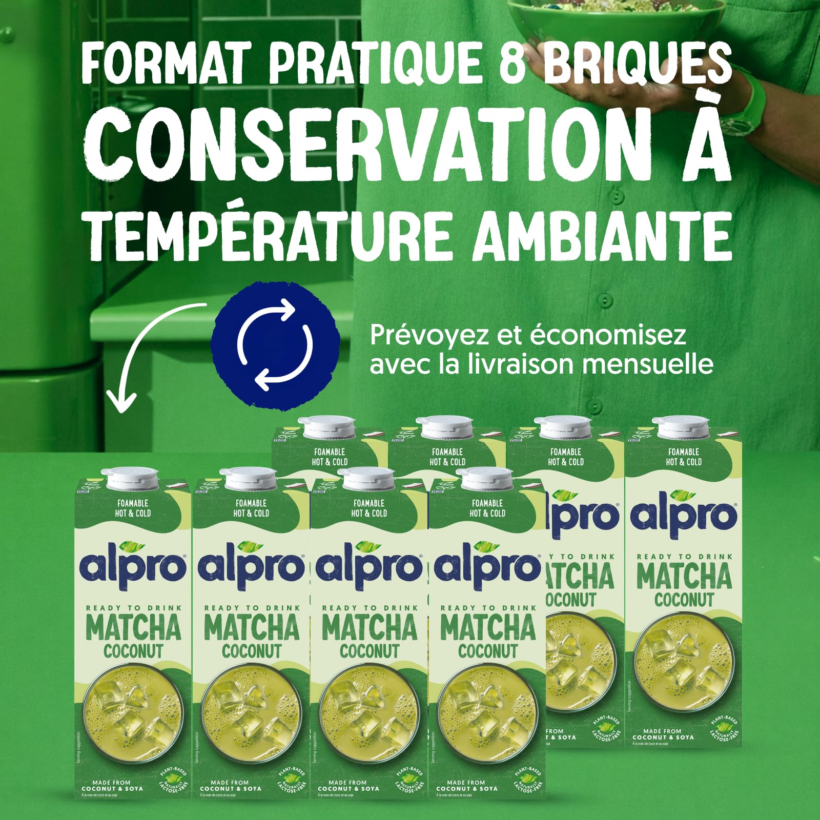 Alpro - Boisson Végétale - Matcha Coco - 1L - Lot de 8x1L