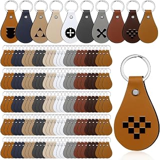 Nosiny 100 Pack PU Leather Keychain Blanks, 10 Colors Bulk DIY Key Fobs for Laser Engraving & Crafts