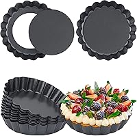 Vista 1 de Suice 12 mini sartenes para tartas, 4 pulgadas, negro, antiadherente, parte inferior extraíble, acero al carbono