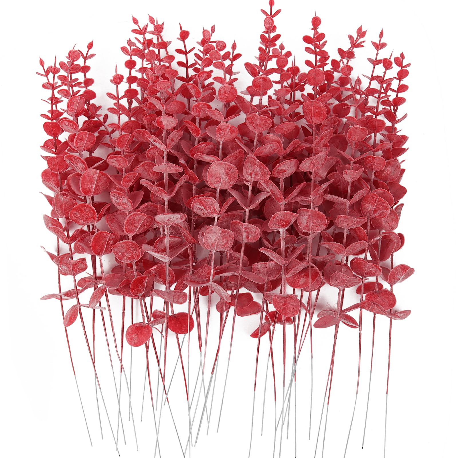 RECUTMS 36Pcs Red Eucalyptus Leaves Stems Artificial Leaf Branches Decor for Indoor Outdoor Valentines Day Christmas Picks Floral Arrangement Wedding Party Bouquet Home Office Table Decoration