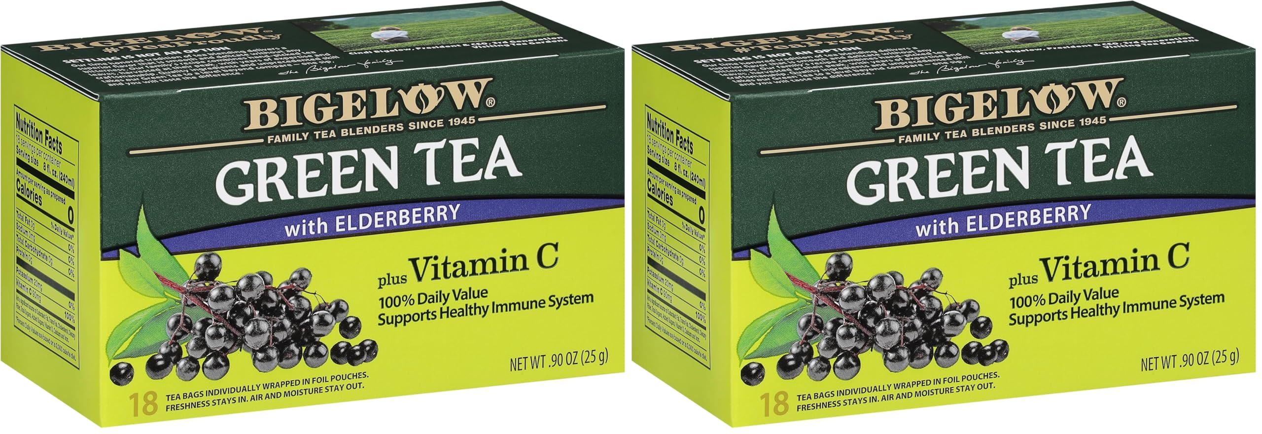 Bigelow Tea Chá verde com sabugueiro e vitamina C, 36 sachês