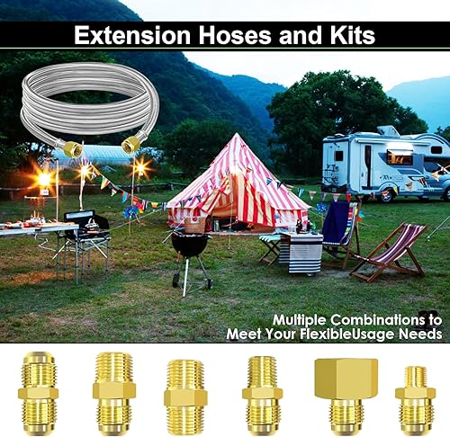Miniatura 7 de Extensión de manguera de propano trenzada de alta presión de 12 pies con acoplamiento de conversión de 38 pulgadas a NPT hembra de 12 pulgada, NPT