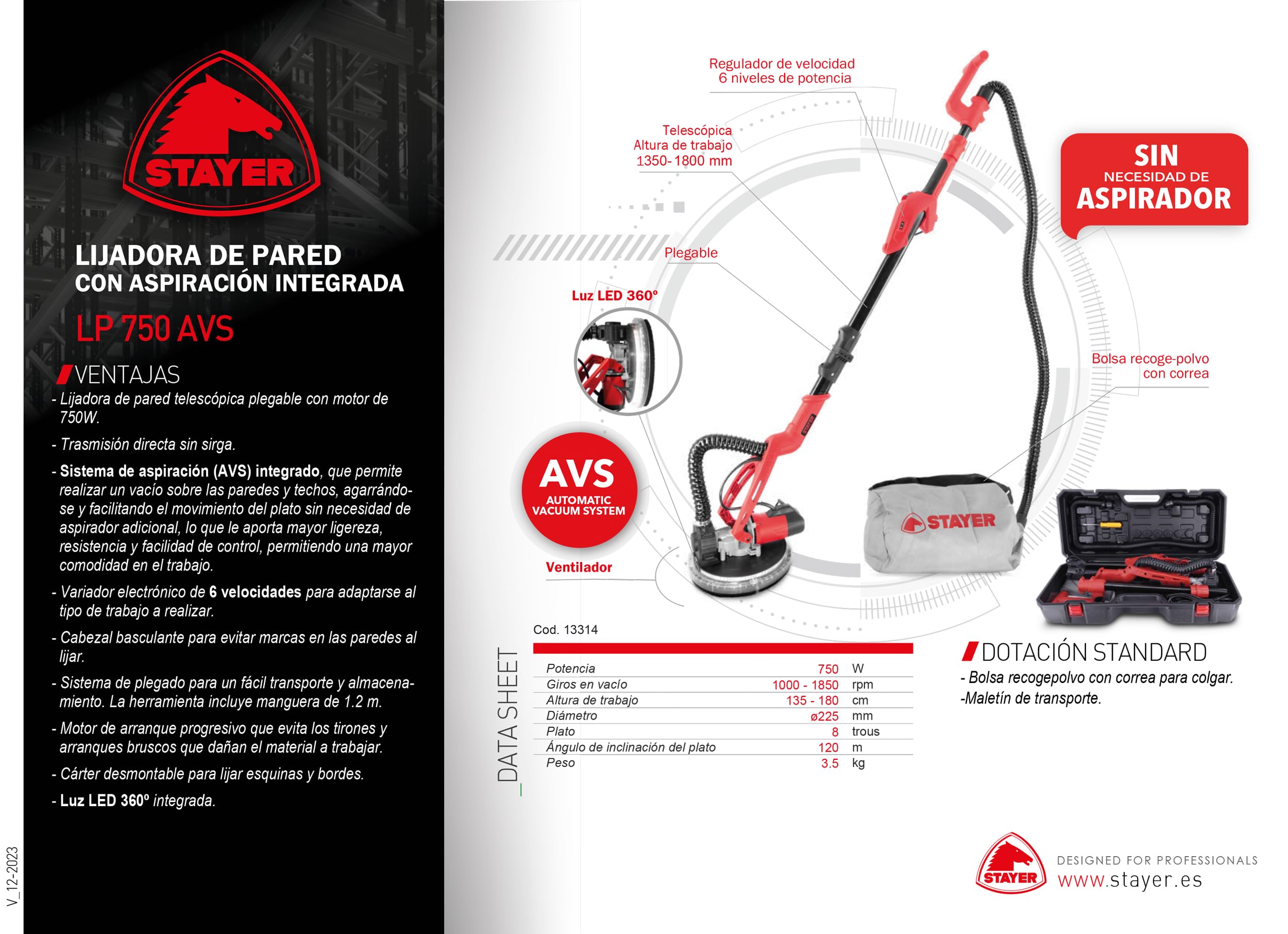 Lijadora de pared LP 750 AVS, STAYER