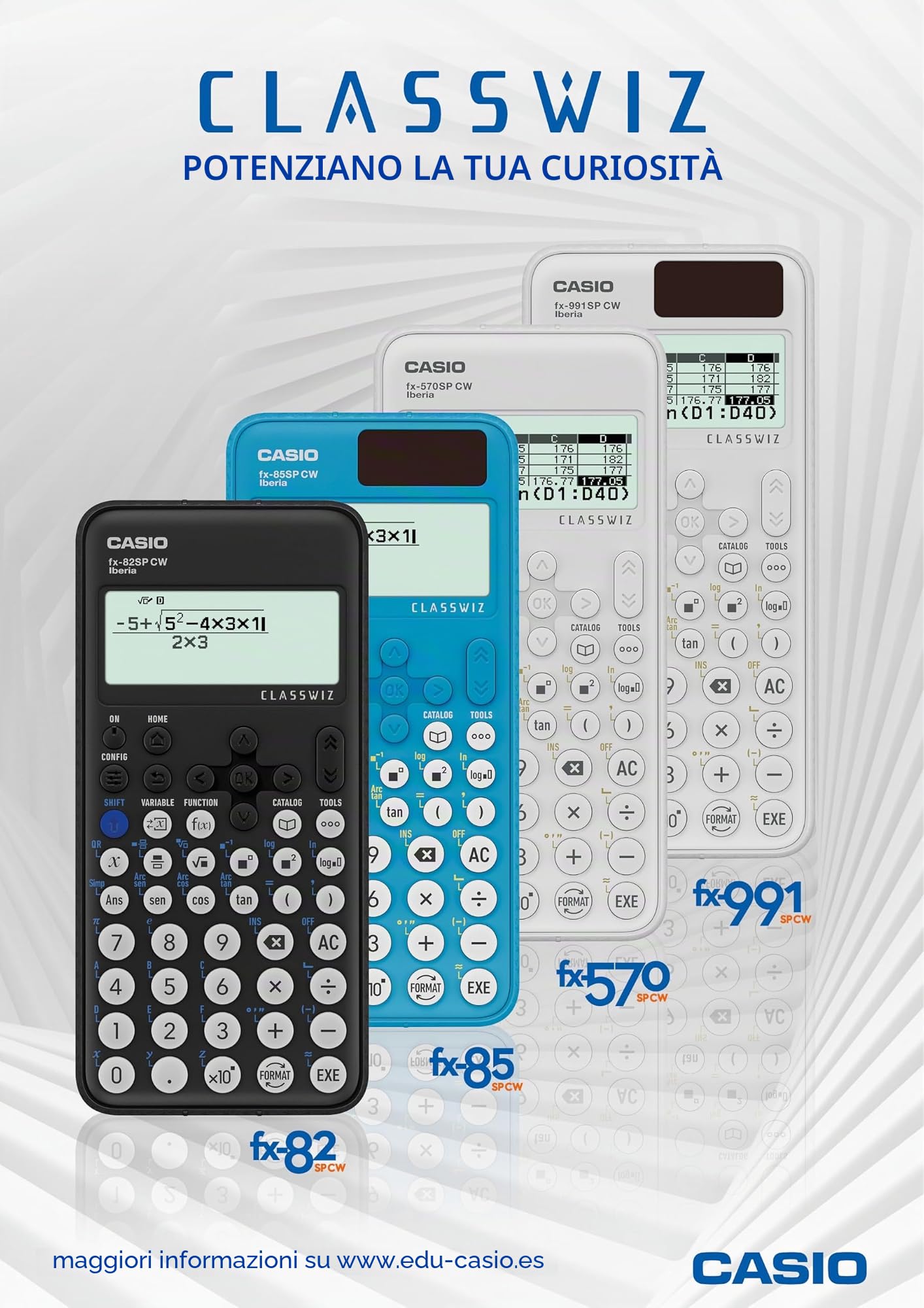 Casio FX-85SP CW - Calcolatrice scientifica, consigliata per curriculum spagnolo e portoghese, 5 lingue, più di 300 funzioni, solare, colore blu