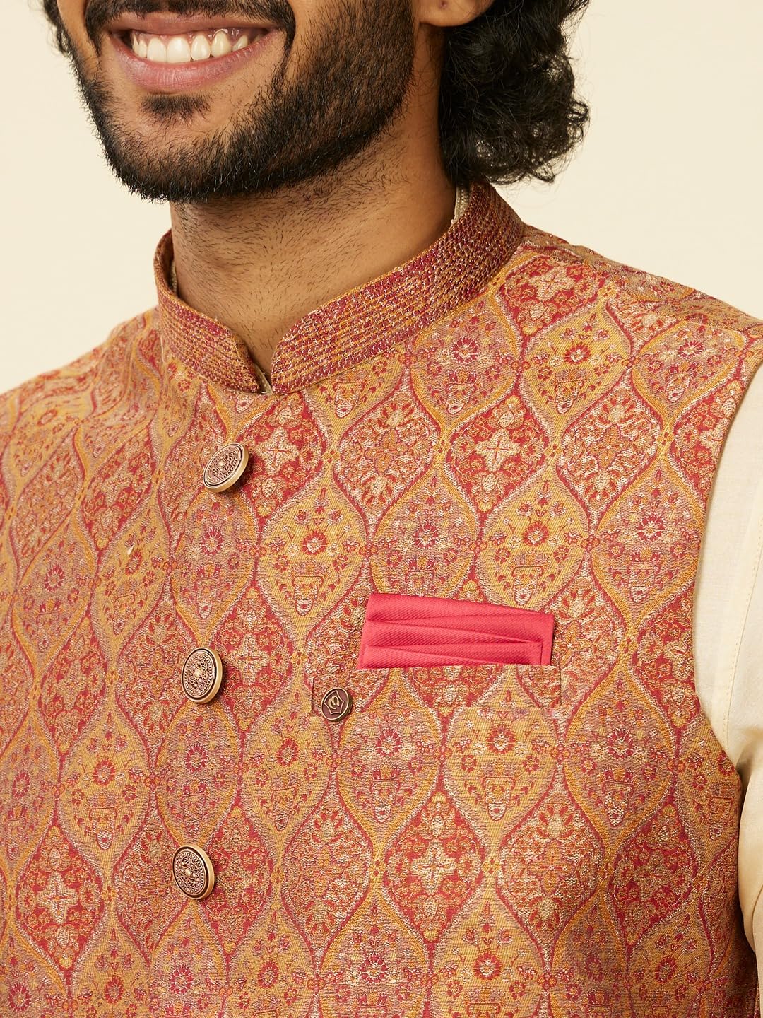 Manyavar Ricamo in broccato ruggine|Jacquard|Giacche Zari per Uomo