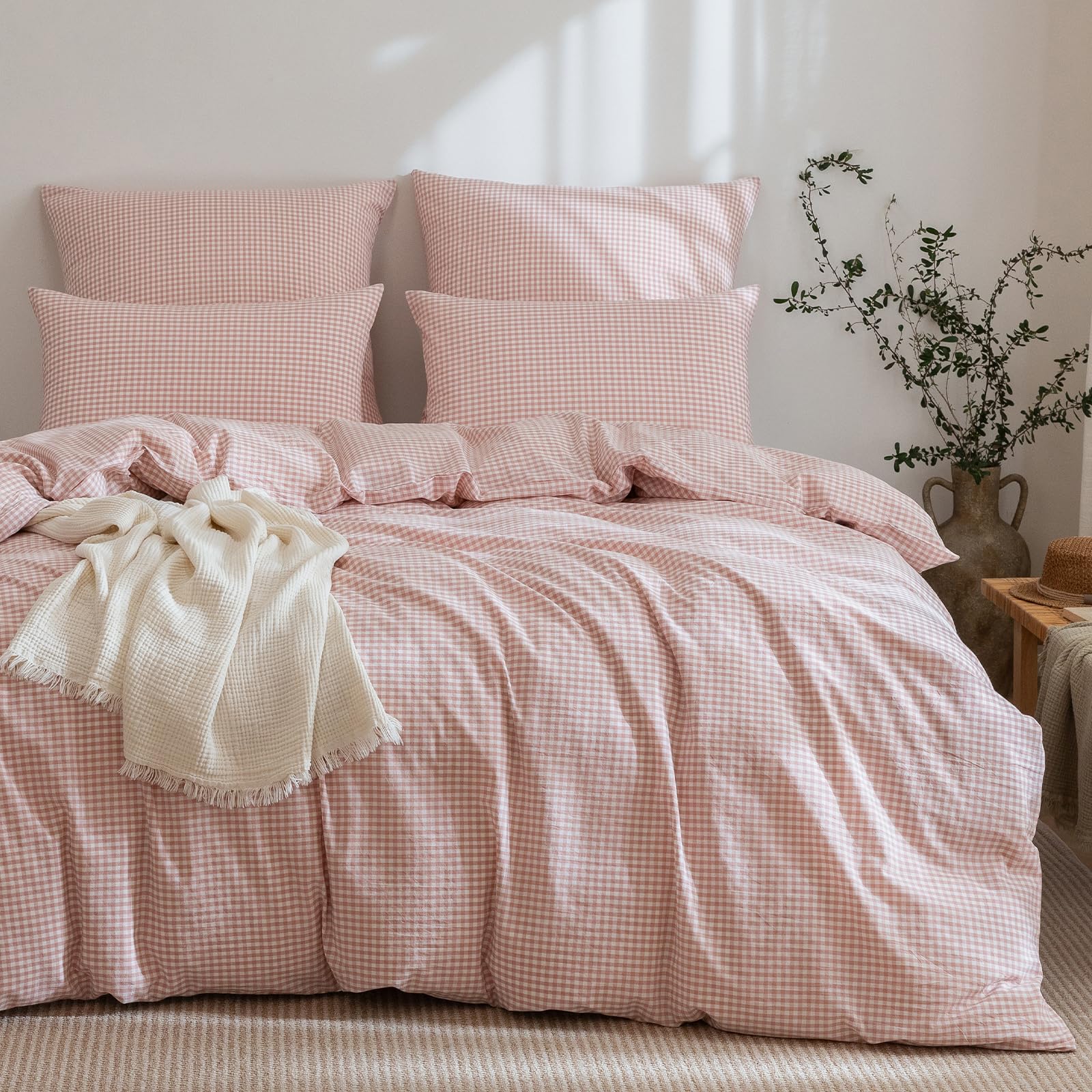 Linge de lit avec fermeture éclair rose vichy pour chambre