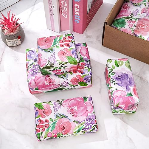 Miniatura 4 de Whaline 100 piezas de papel de seda floral acuarela flores papel de regalo papel de embalaje de flores papel de bricolaje papel de manualidades para