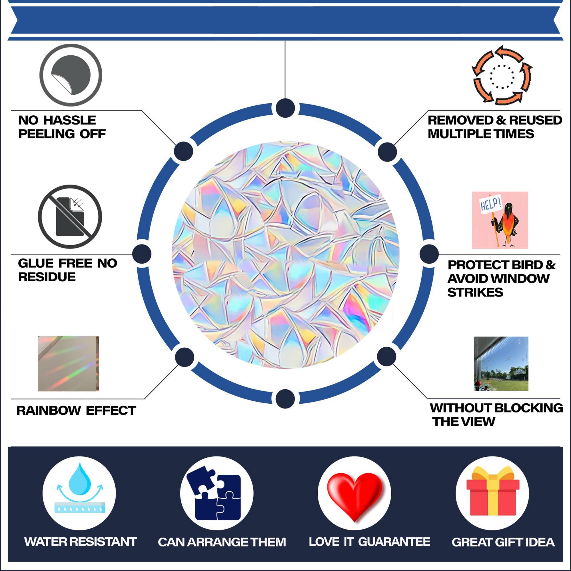 20 Star and 2 Sun Anti-Collision Decals - Non Adhesive Reusable Vinyl Rainbow Stickers to Save Birds from Window Collisions