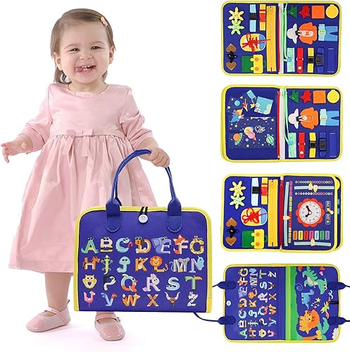 Miniatura 1 de BIOBUBANA Tablero ocupado juguete Montesori 25 en 1 para niños pequeños de 3 4 5 6 años juguetes sensoriales libro silencioso con cremallera