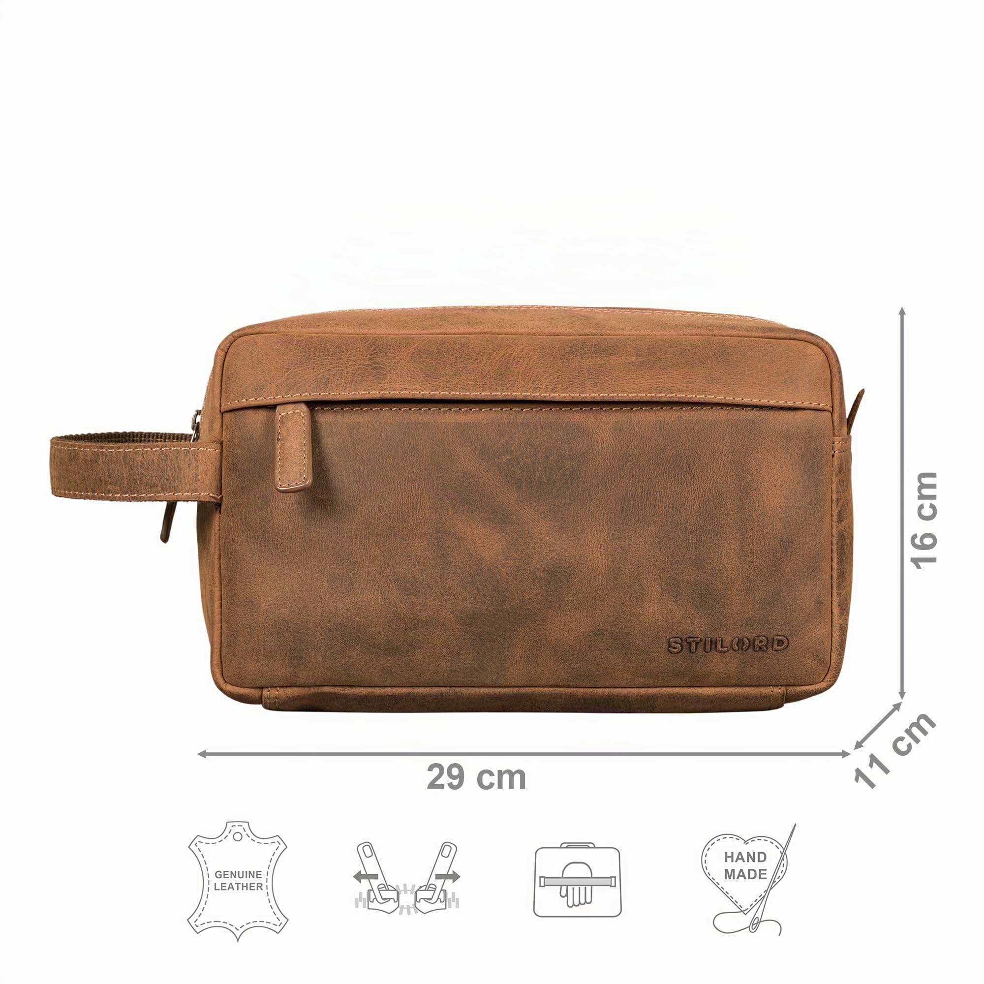 STILORD 'Marbella' Grande Neceser Maquillaje Cuero Auténtico Compartimentos y asa Impermeable Equipaje de Mano Piel Bolsa de Aseo Viaje Bolsa Baño Neceser Hombre Mujer, Color:Bergamo - marrón
