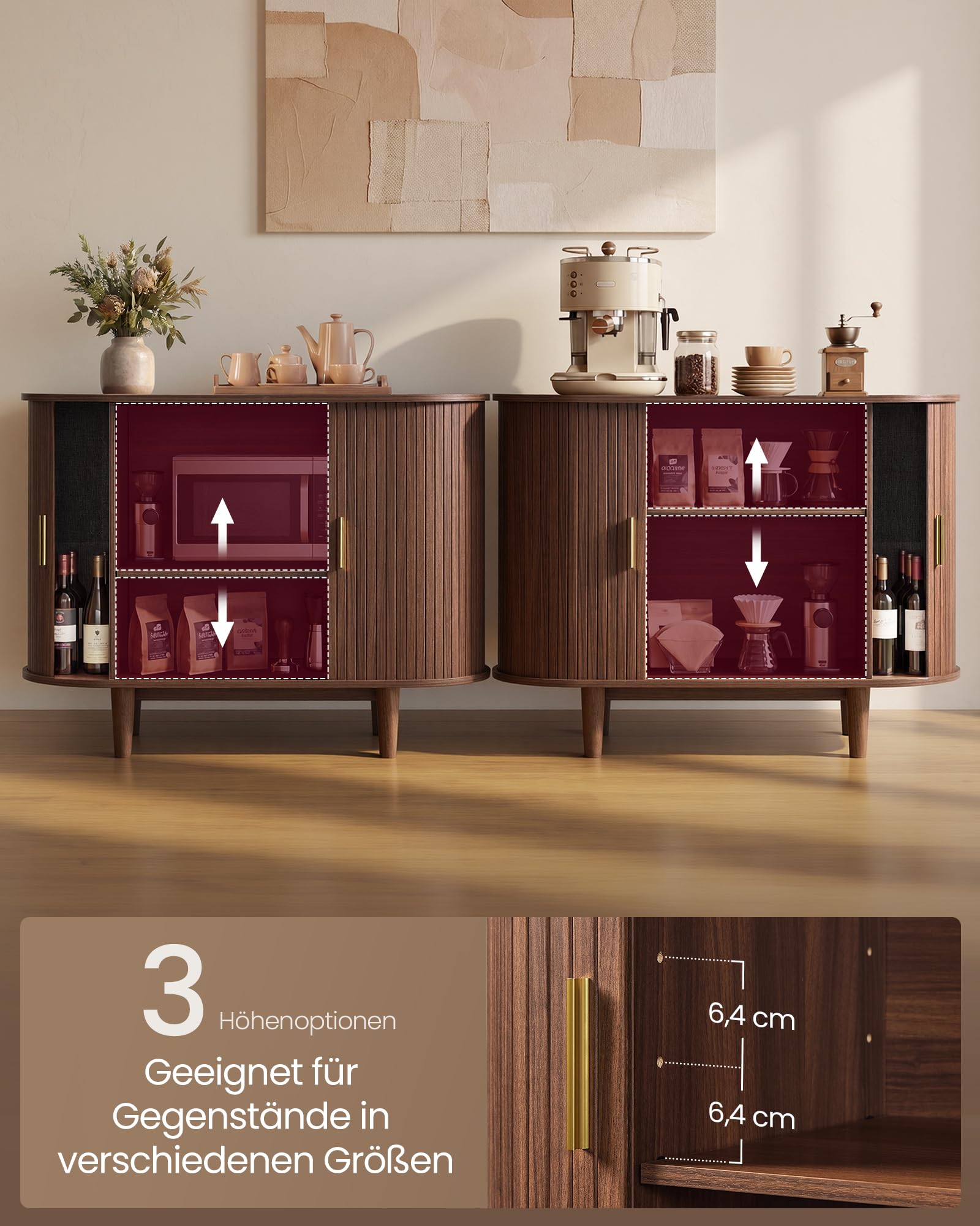 VASAGLE Sideboard mit Schiebetüren, Aufbewahrungsschrank aus Holz, Verstellbare Einlegeböden, 100 x 40 x 75 cm, Kastanienbraun, für Wohnzimmer und Esszimmer, Miriana Kollektion LSC621KX01