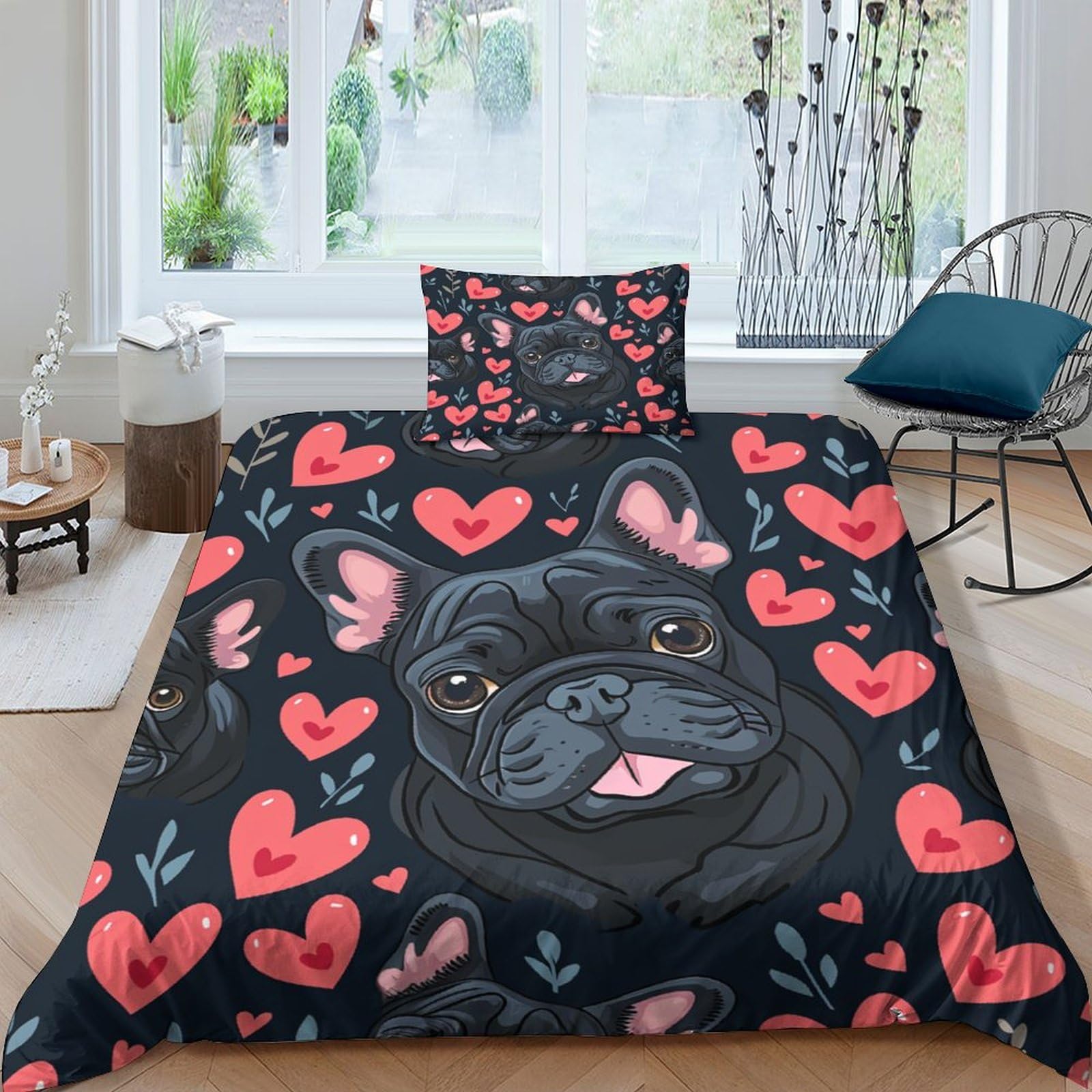 Housse de couette chien 3D en microfibre lit simple avec sa taie
