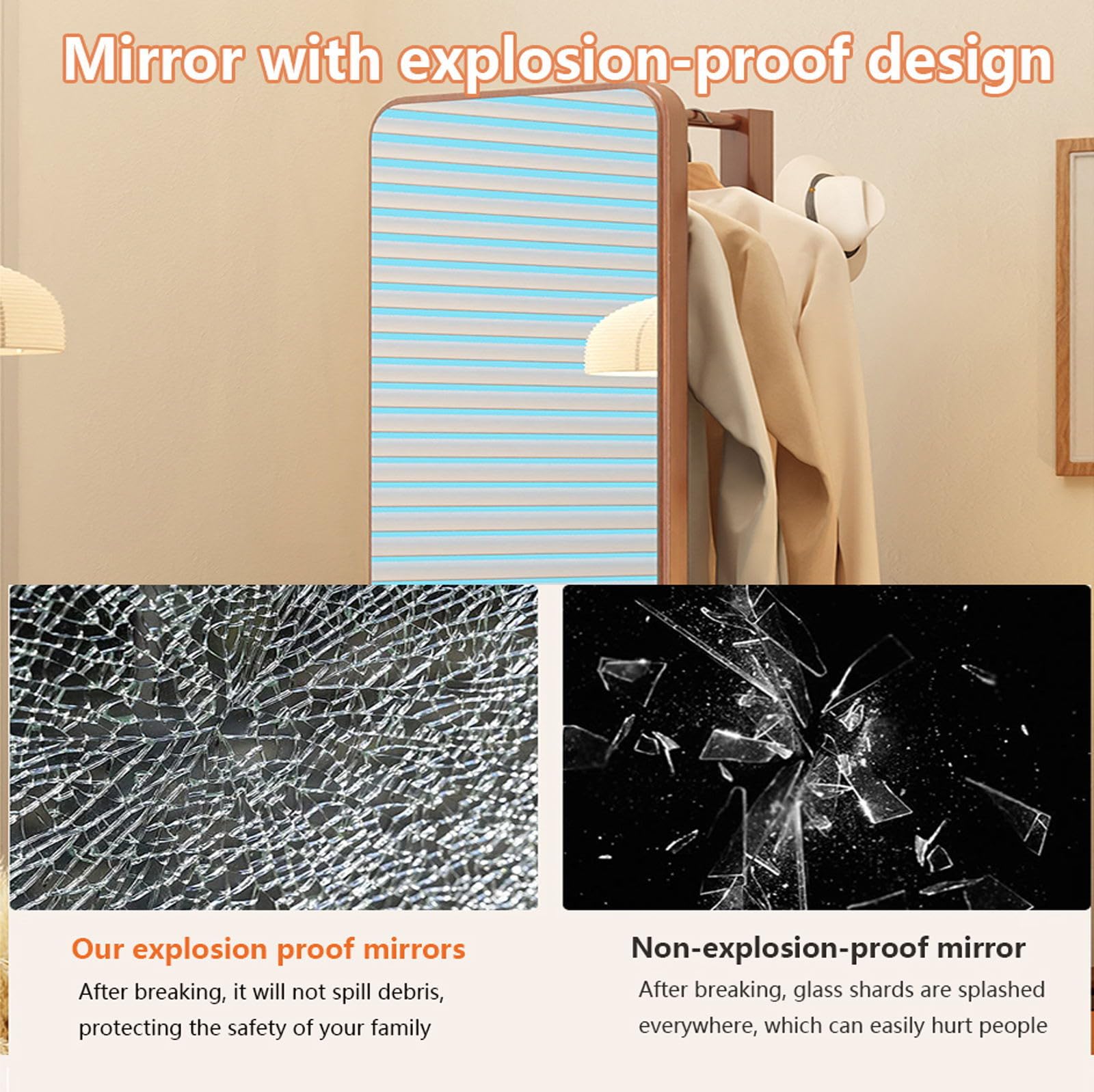 Specchio A Corpo Intero Girevole 360° Con Ruote - Appendiabiti Incorporato - Legno Massello Per Camera Da Letto O Soggiorno - Foto 10