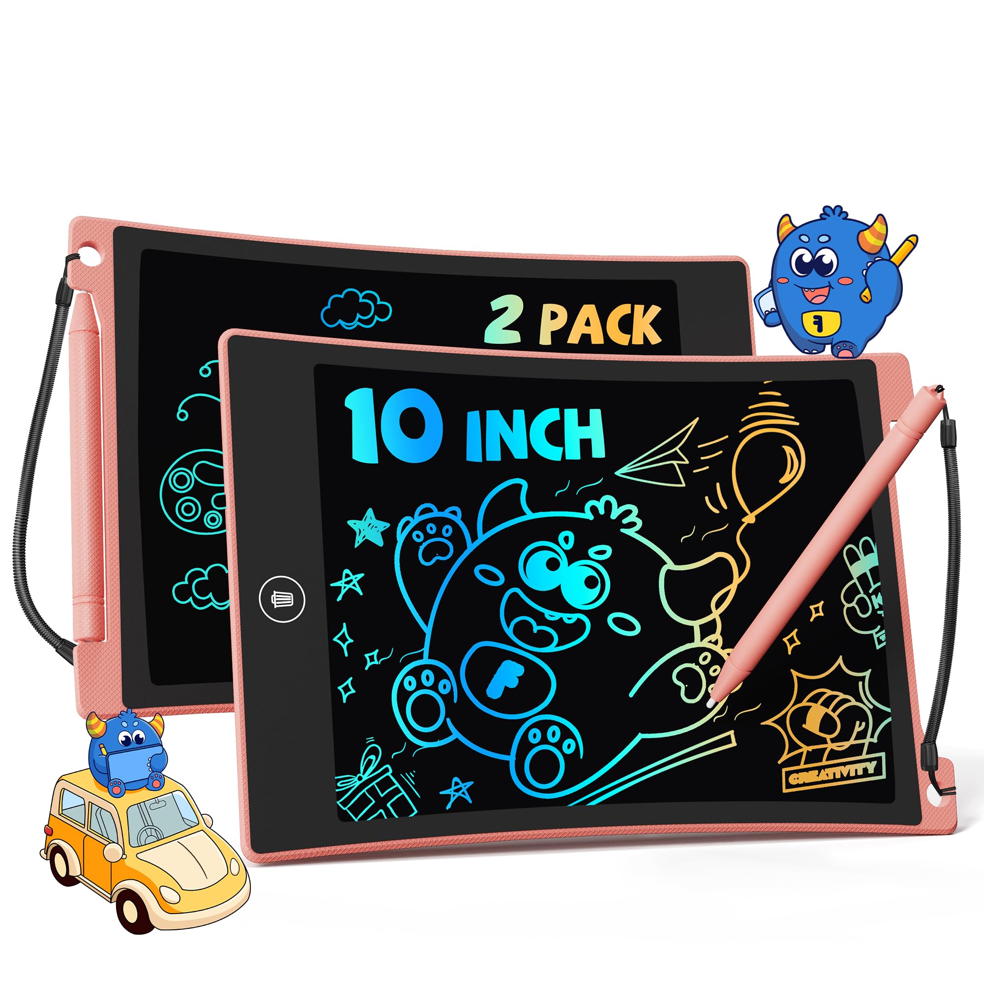 TEKFUN 2Pack 10 Pollici Tavoletta Grafica Bambini, Tavoletta da Scrittura LCD, Lavagna per Bambini Giocattolo 3 4 5 6 7 anni Bambini Regali di Compleanno e Natale per Ragazzi e Ragazze (2*Rosa)