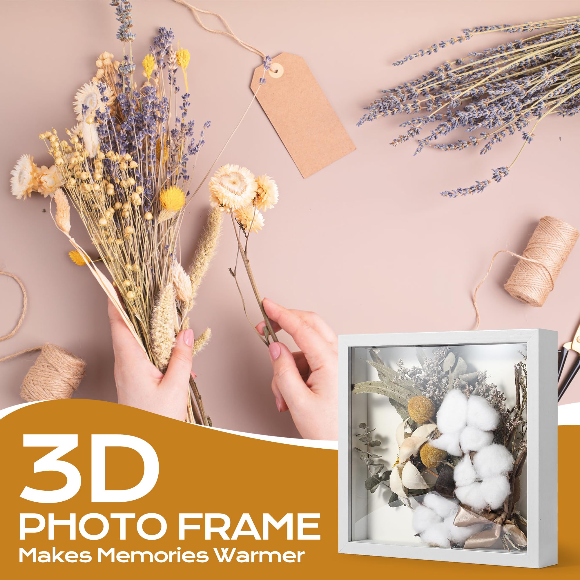 Cadre 3D Profond 20x20 cm Cadre Photo Vitrine 3D Cadre Boîte en Bois Cadres d'Objet Carrée, Cadres Profond avec Vitre pour Objet pour DIY de Bouquets, Spécimens, Coquillages