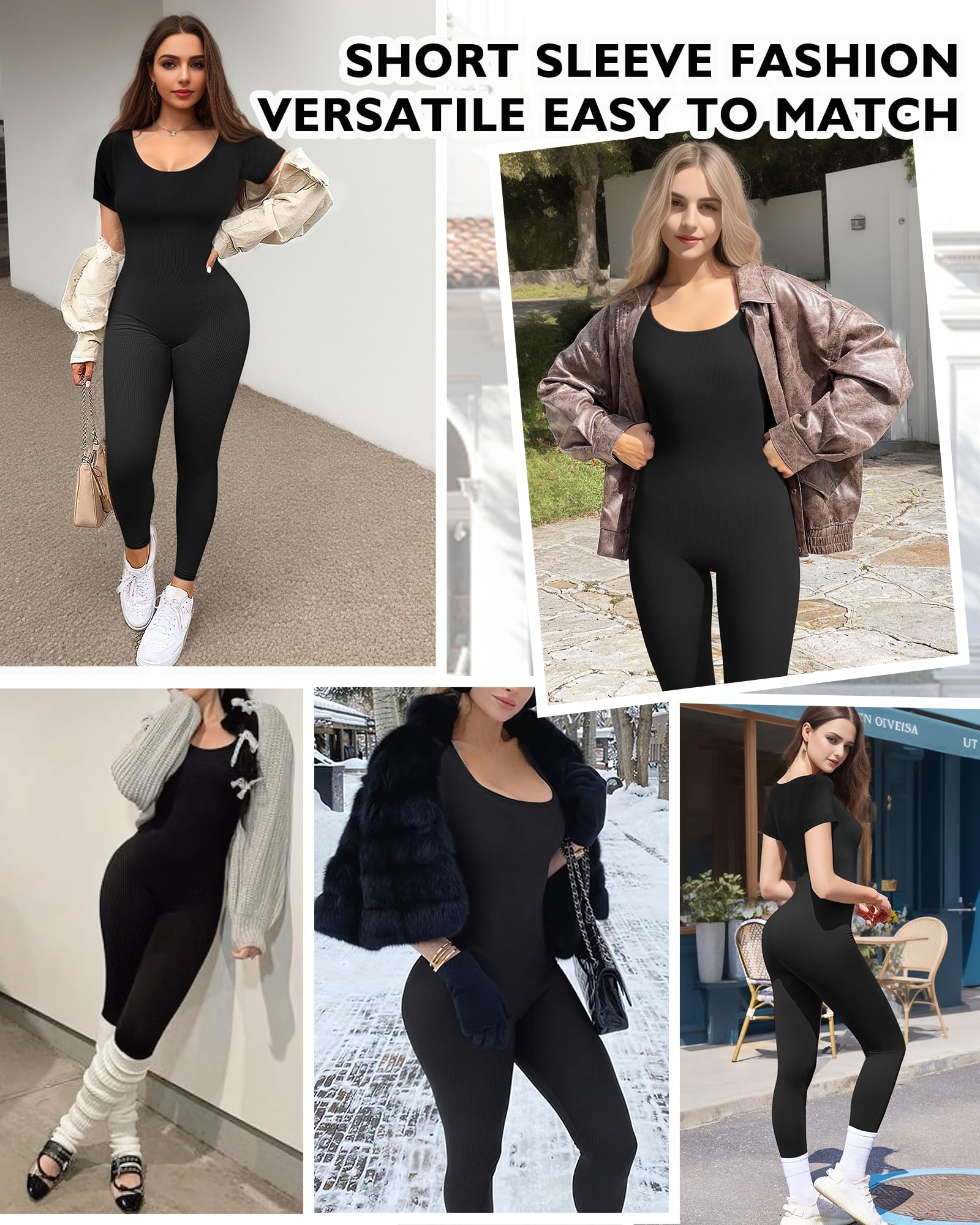 AURUZA Jumpsuit for Women Workout Seamless Jumpsuits Ribbed One Piece Tank Tops Rompers Short Sleeve Exercise Jumpsuits