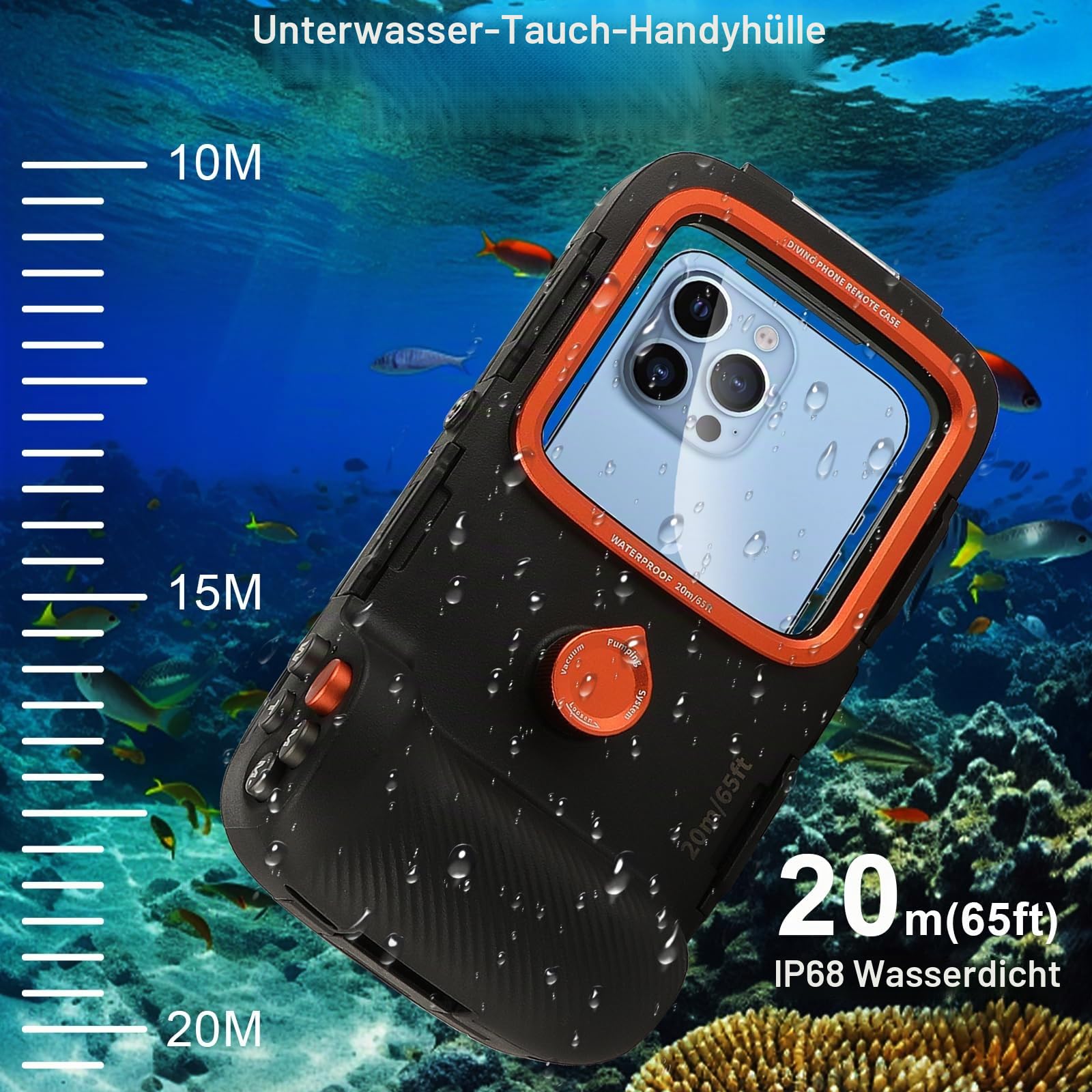 Unterwasser-Schutzhülle, wasserdicht, Tauchen, Schnorcheln, universal, Unterwasser-Foto- und Video-Tauchgehäuse, Griff für iPhone 16, 15, 14, 13, 12, 11 Pro Max/XS/X, Samsung Galaxy und weitere Handys