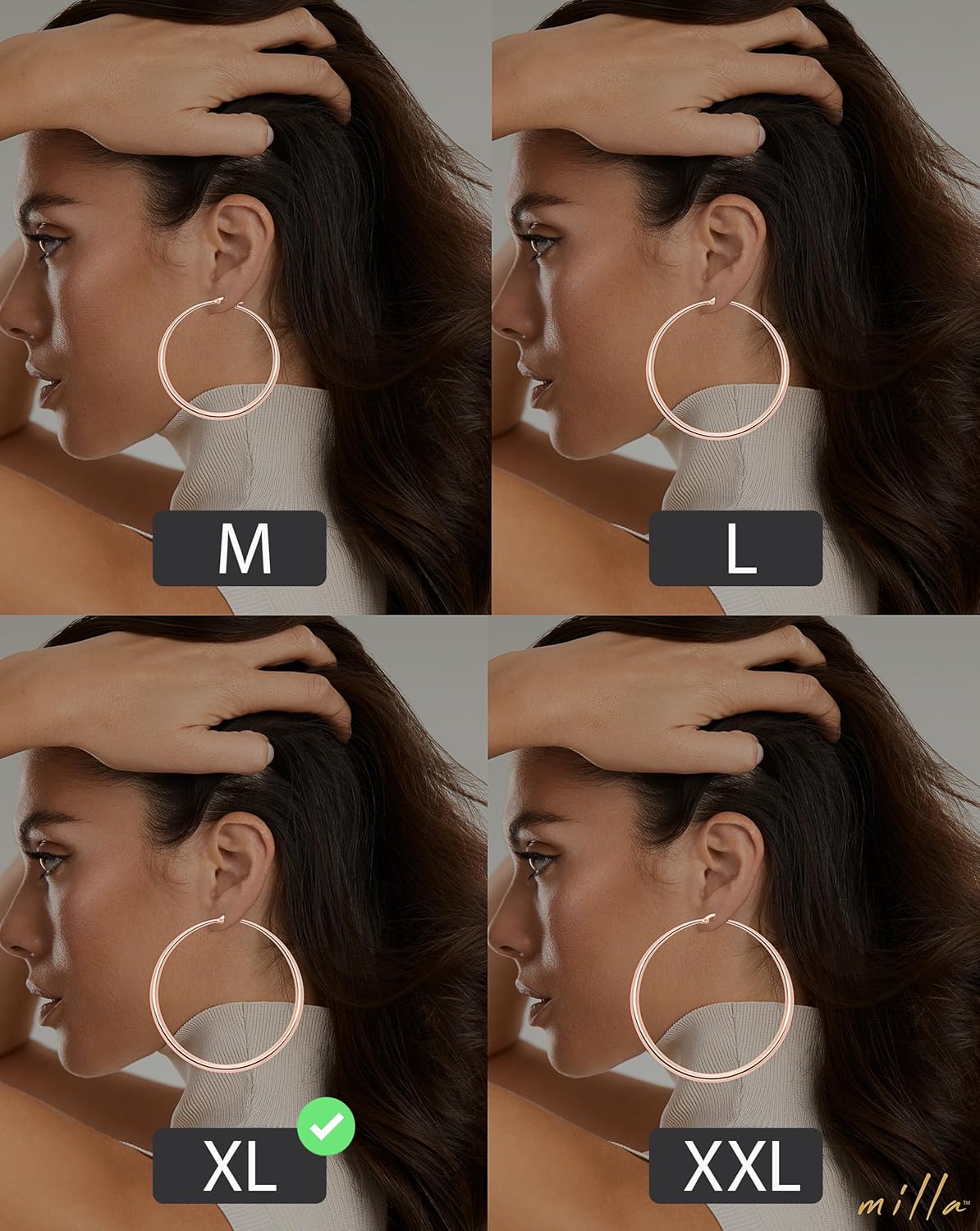 MILLA 14K Gold Hoop Earrings For Women, Silver Hoop Earrings & Rose Gold Earrings with Graduated Curvature - Image 4