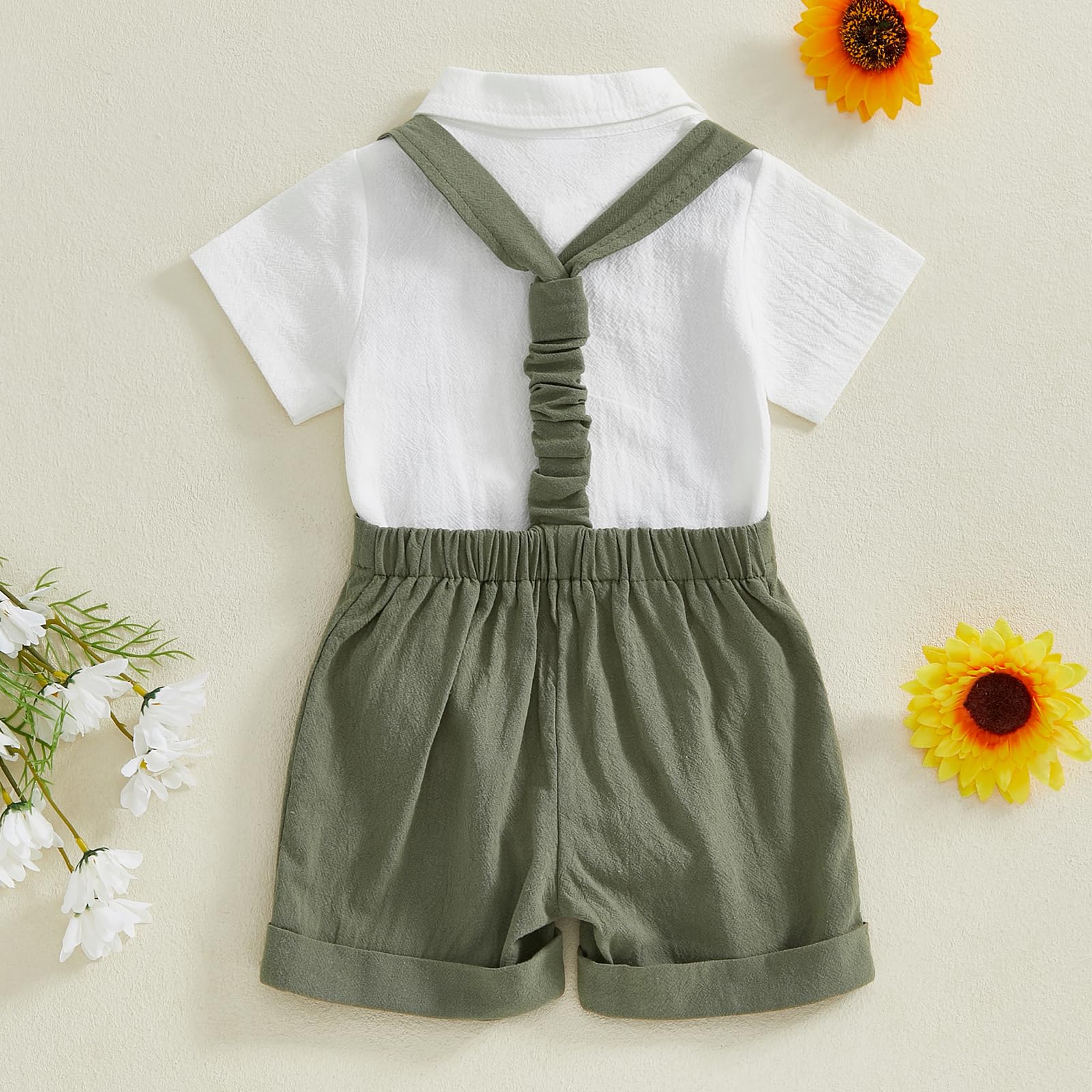 Geagodelia Costume da gentiluomo da bambino da 2 pezzi, body camicia a maniche corte + pantaloncini con bretelle, set da gentiluomo battesimo matrimonio cerimonia