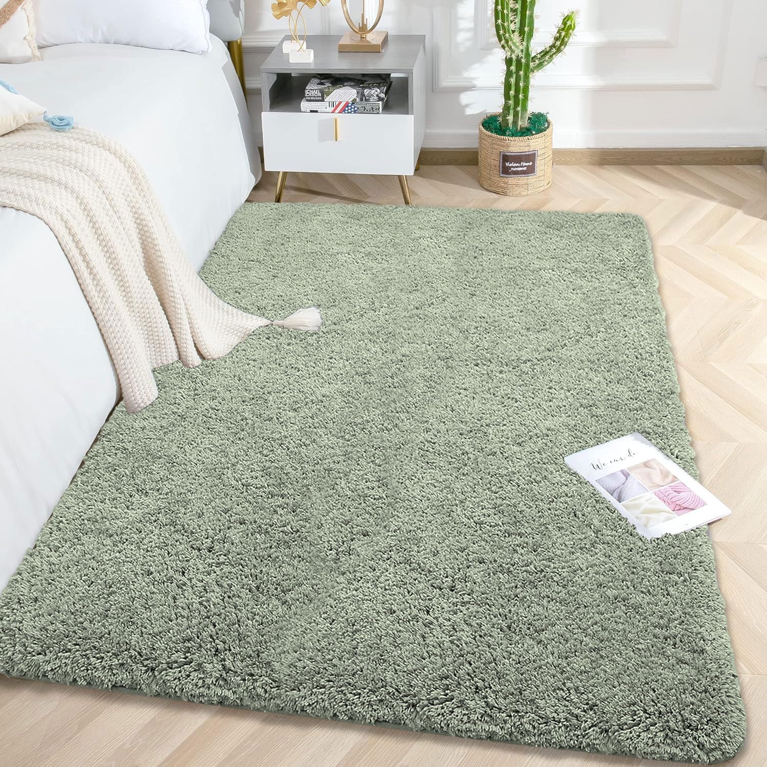 LUXE HOME INTERNATIONAL Carpet Super Soft Anti Slip Vegas Rectangular Rugs for Bedroom,Livingroom(Pastel Green,4X6 Feet)