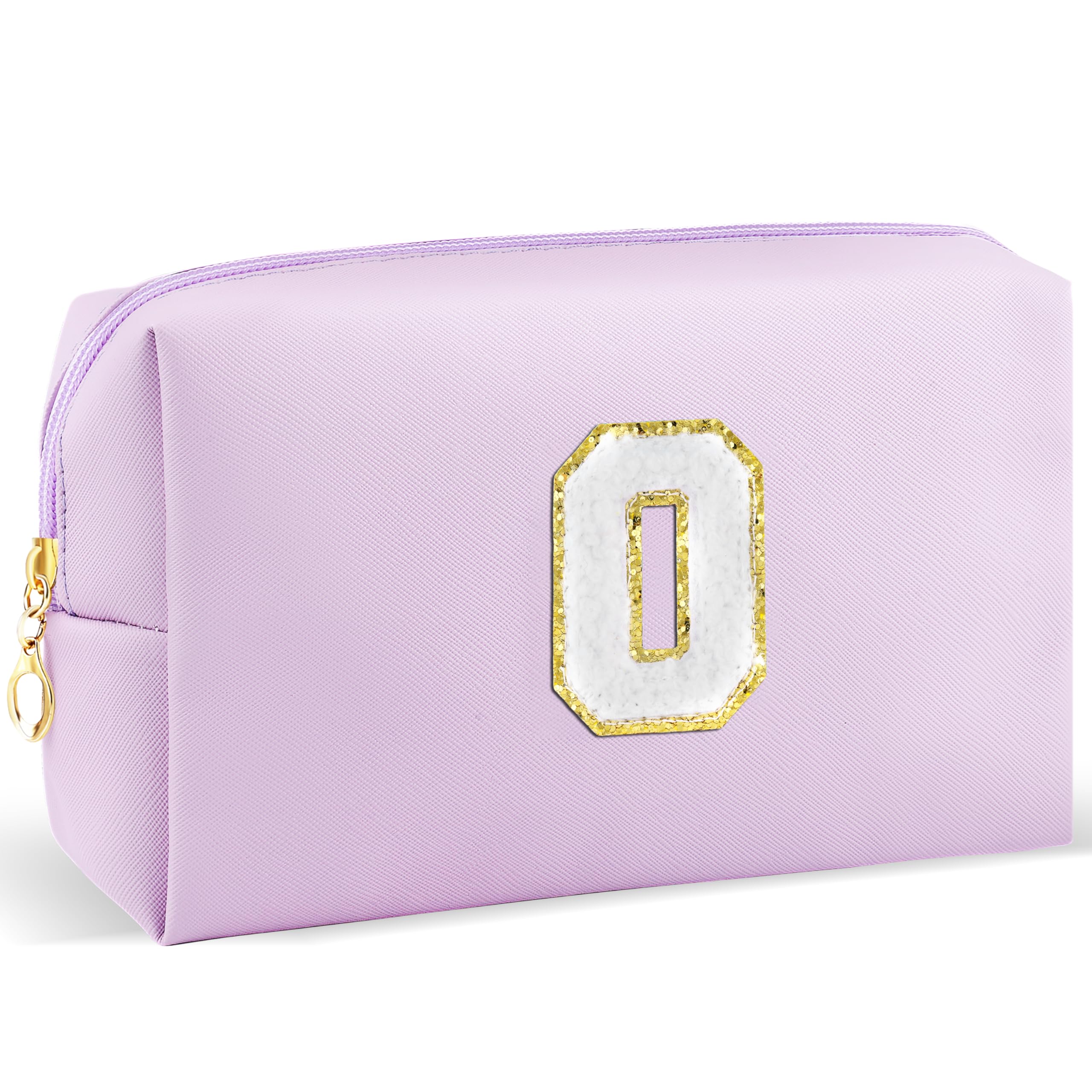 Gifts for Girls Initial Makeup Bag Personalized Cosmetic Bag with Zipper Cute Travel Toiletry Bag Waterproof PU Preppy