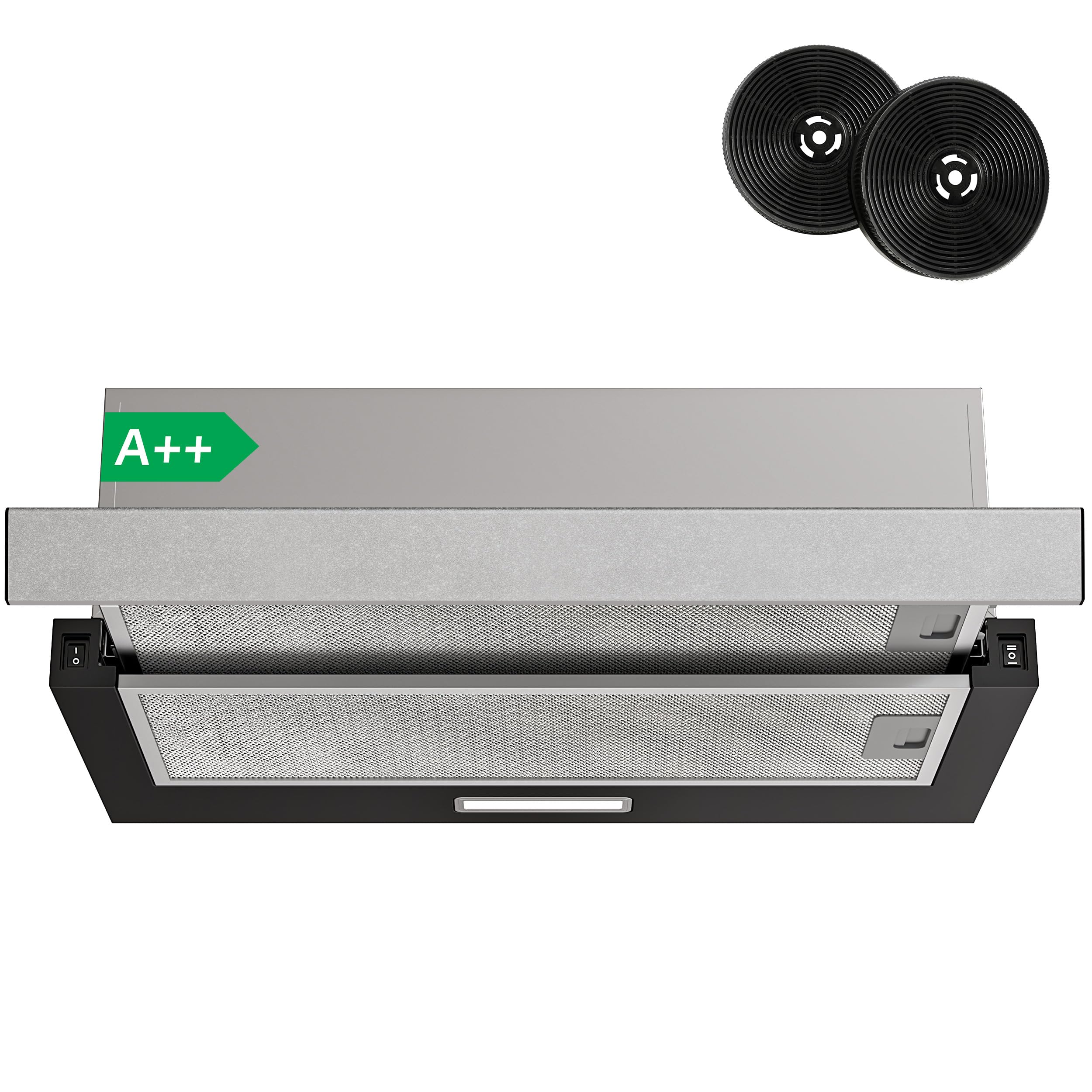 FIREGAS Clase A++ Campana Extractora 60 cm,Telescópica Extractor Cocina con Motor Sin Escobillas,400 m³/h,2 Velocidades,Ruido Bajo,Luces LED, Filtros de Aluminio y Carbón Activo,Negro