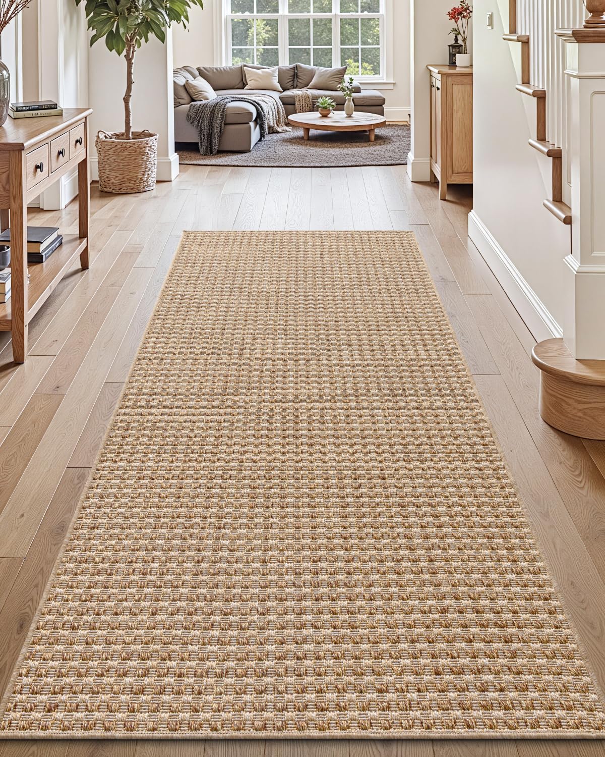 DEXI Hallway Runner Rug 3.3x8, Woven Braided Farmhouse Runner Carpet Indoor, Absorbent Thin Long Entryway Runners for Kitchen, Laundry Room, Patio