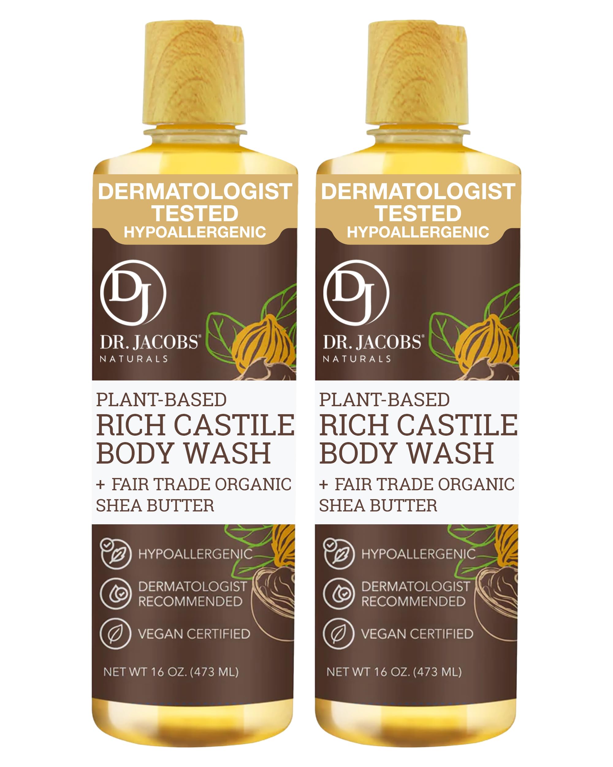 Dr Jacobs Naturals Pure Castile Liquid Soap Body Wash - Great to Put Into a Liquid Soap Dispenser for Bathroom(Sandalwood, 16 Oz (Pack of 2))